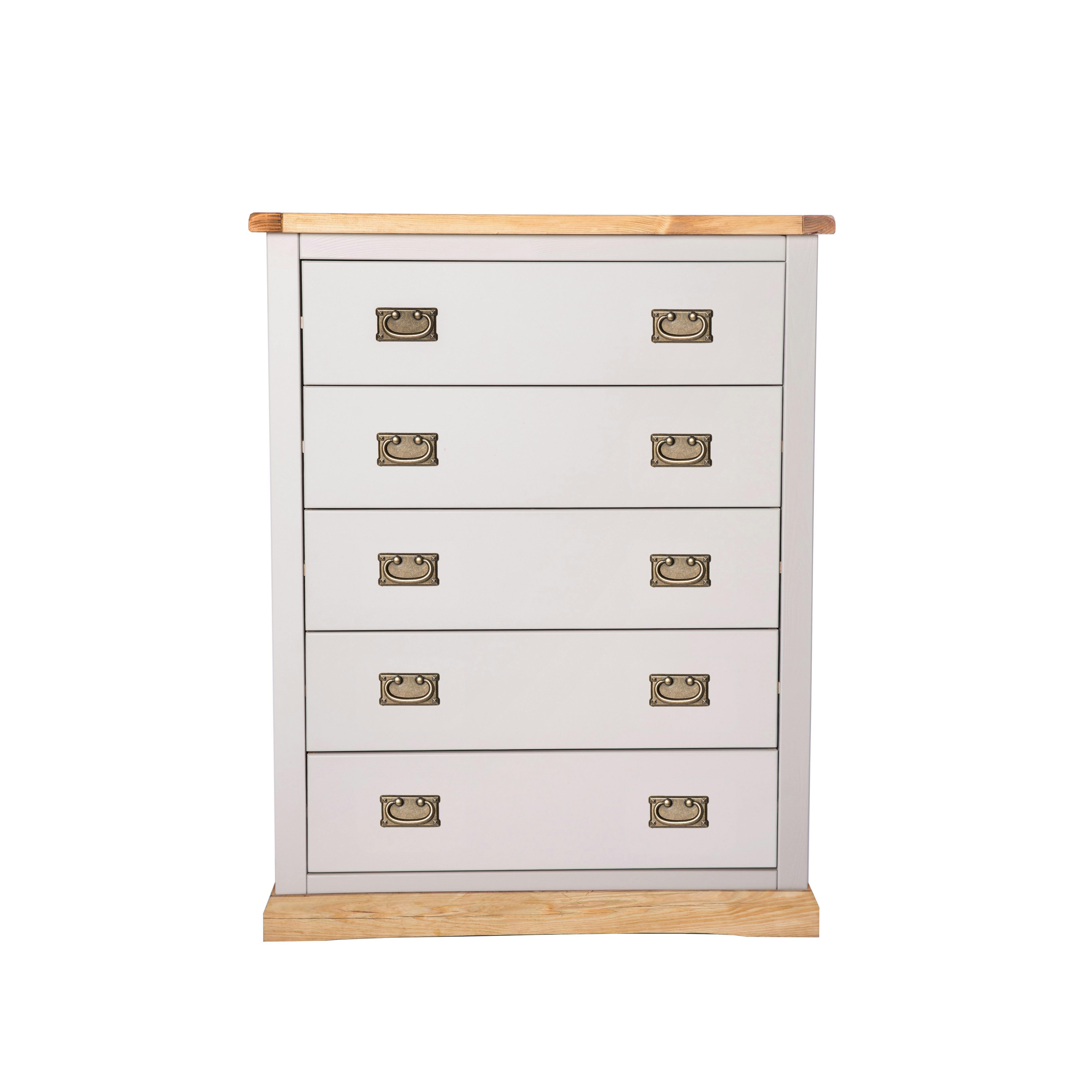 Rackhams Light/Grey Bomporto 5 Drawer Chest Of Drawers Bras Drop Handle