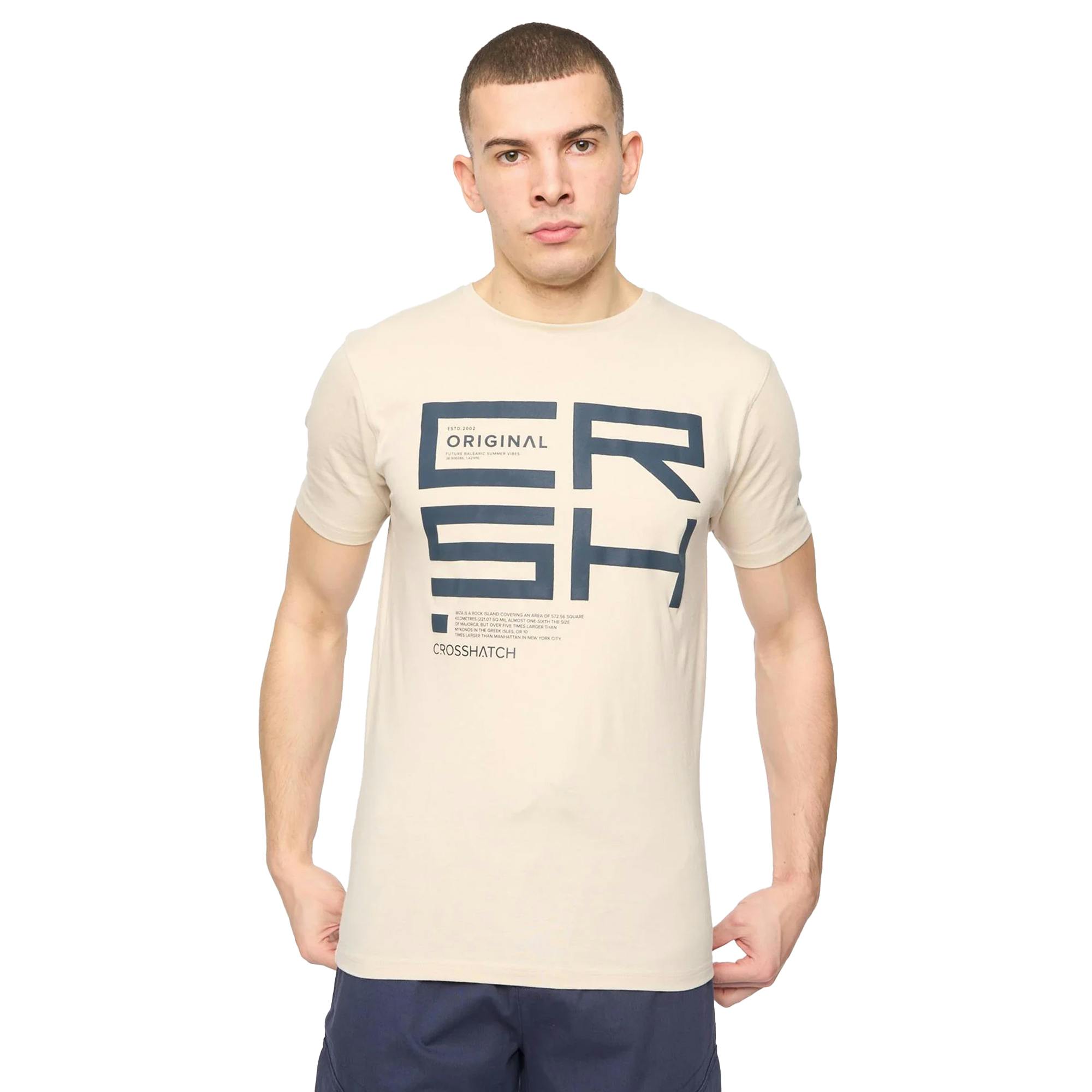 Crosshatch Men's Light Squarebox T-Shirt - Stone - M - Stone - 100% Cotton
