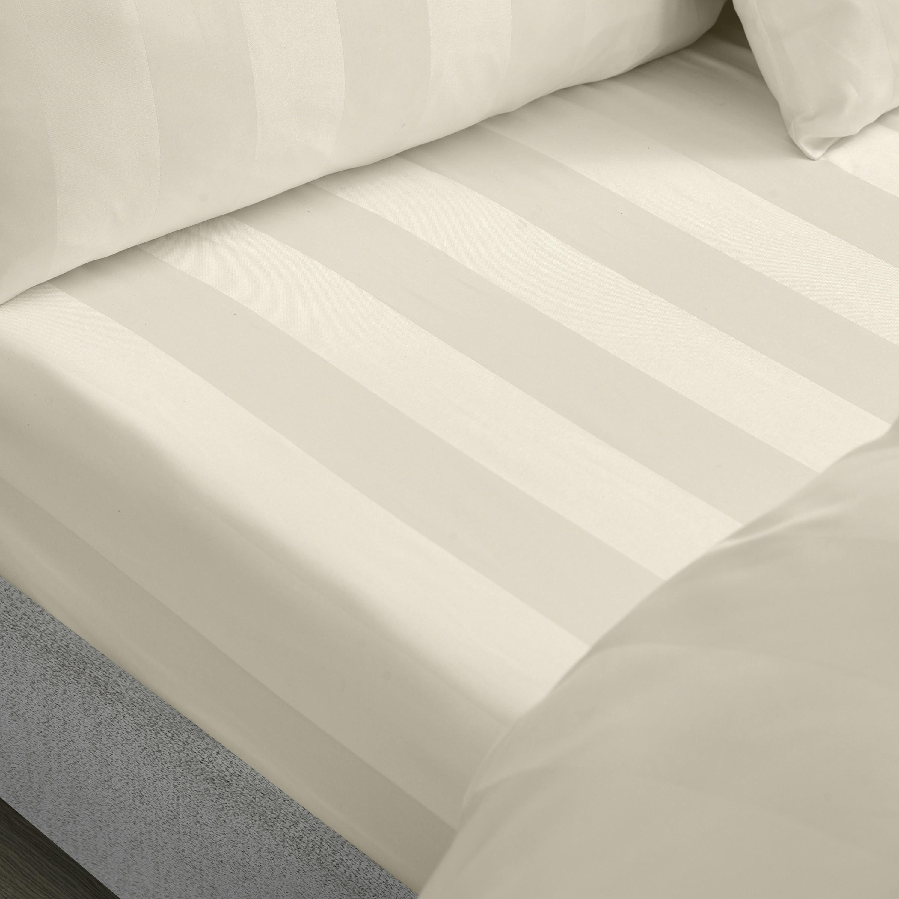 Rackhams Cream So Soft Satin Stripe Fitted Sheet - Super King