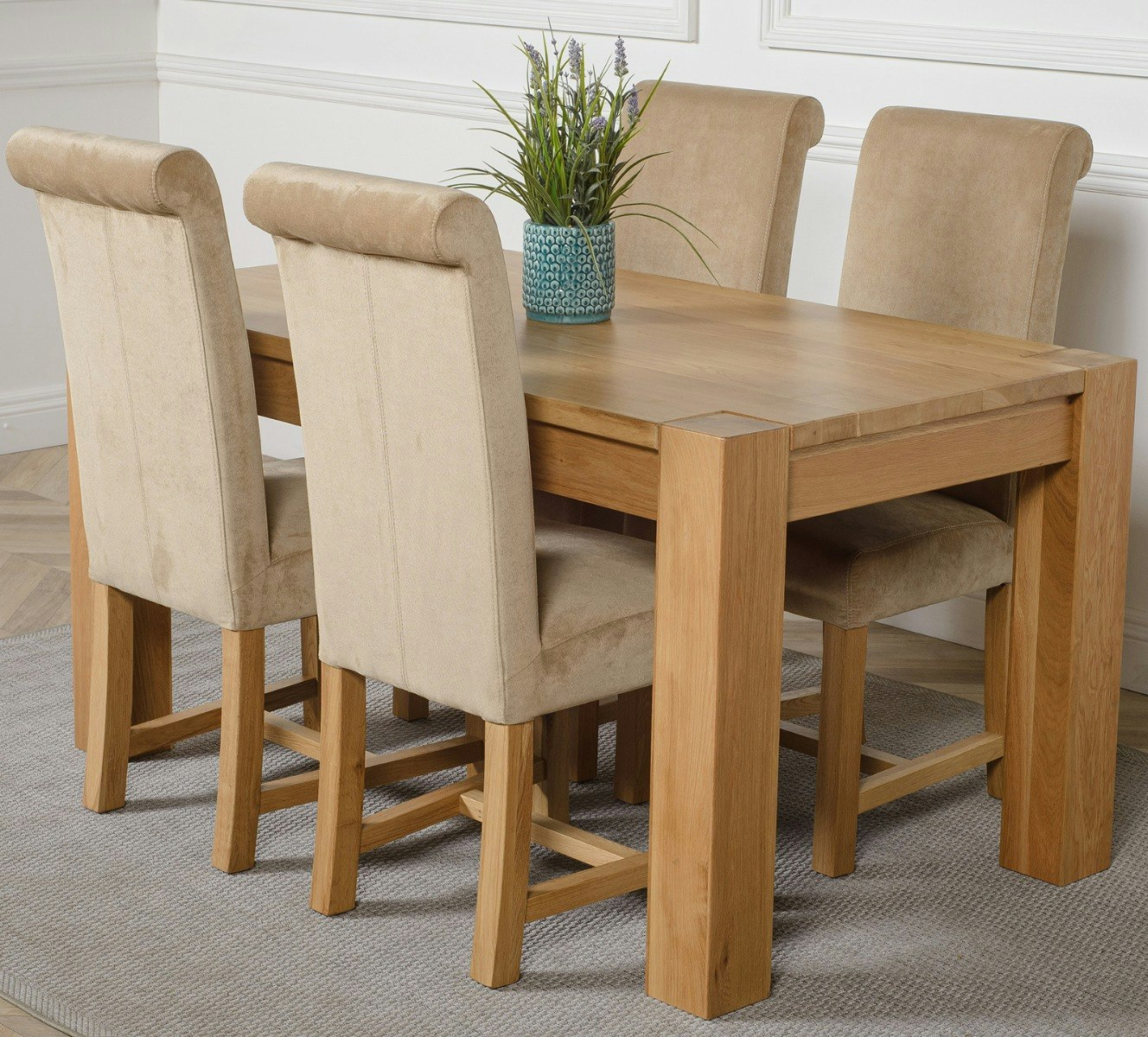 Rackhams Beige Kuba Medium Oak Dining Table With Washington Fabric Chairs - 4 Chairs