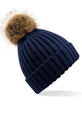 Beechfield Unisex Faux Fur Pom Pom Chunky Beanie