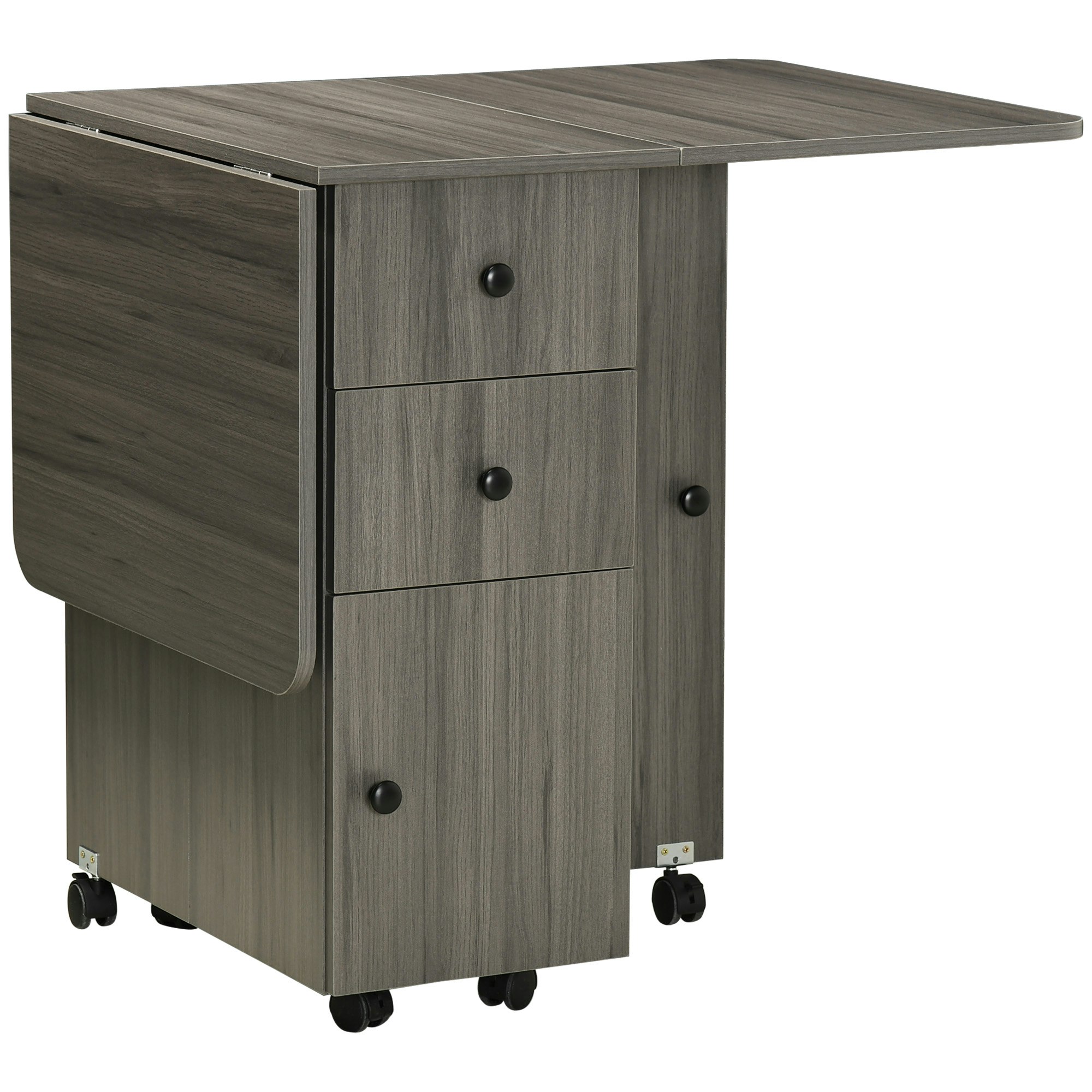 Rackhams Grey Folding Dining Table, Drop Leaf Table With Storage Drawers Small