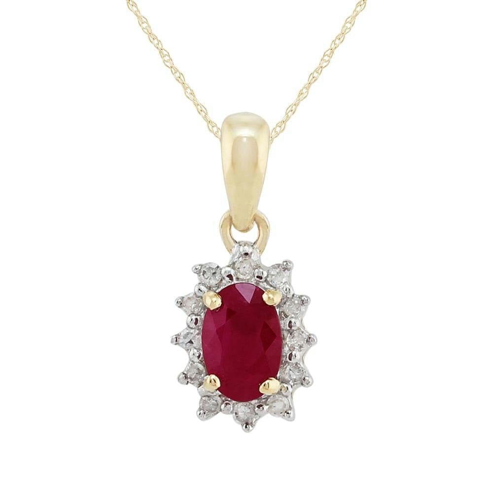 Gemondo Yellow/Gold Classic Oval Ruby & Diamond Cluster Pendant In 9Ct