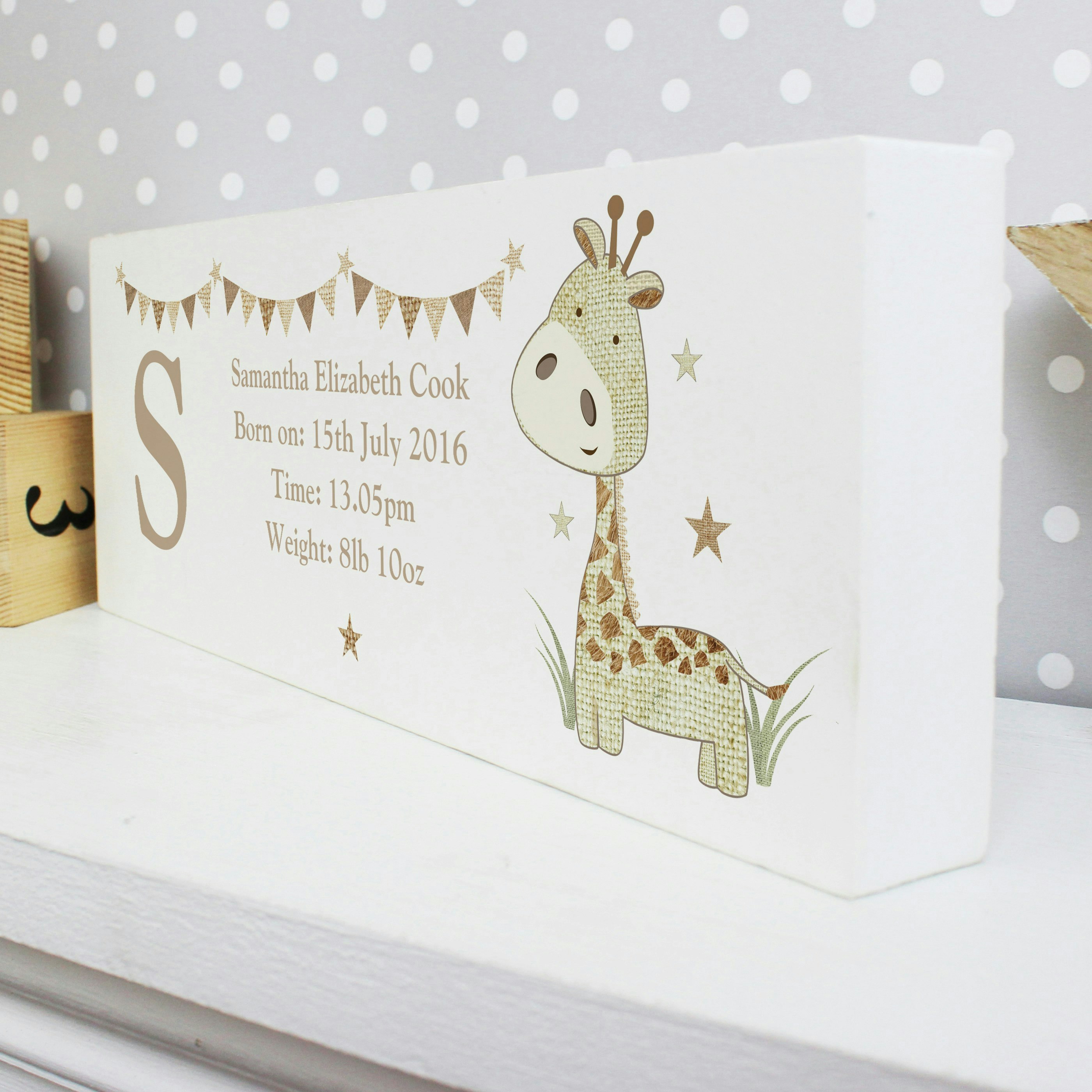 Personalised Memento Company Personalised Hessian Giraffe Wooden Mantel Decoration