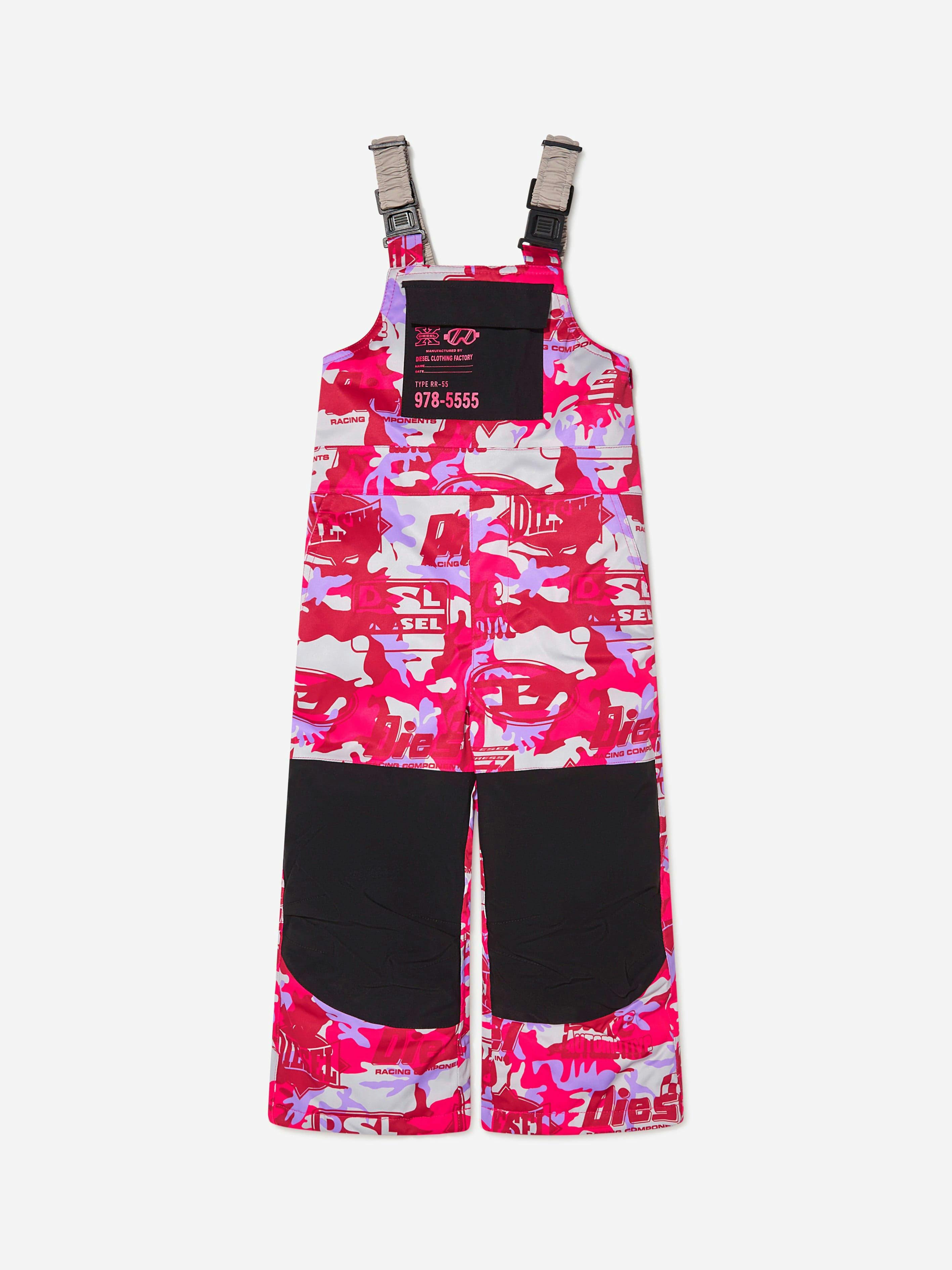 Diesel Girls Pink Racing Print Ski Salopettes - 14 Yrs