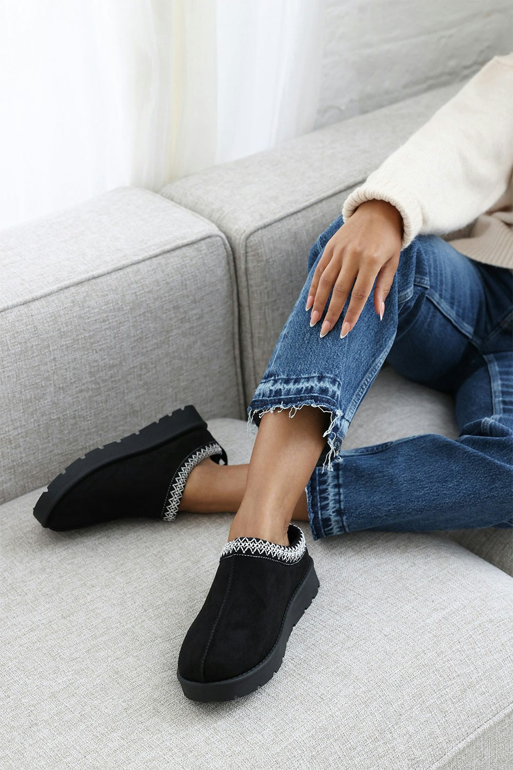 Where's That From Black Halle Cosy Faux-Suede Fur Lining Low Ankle Boot - 8