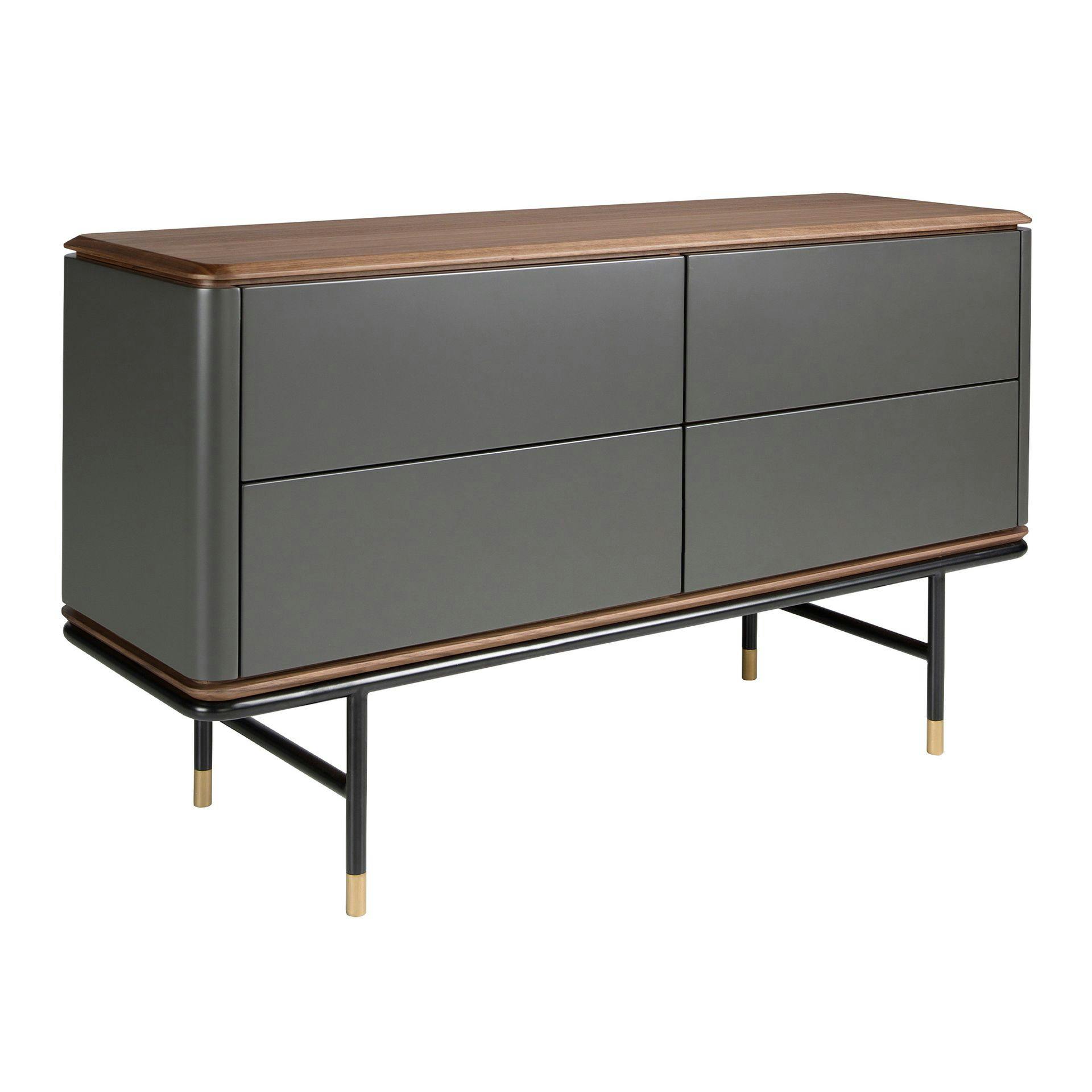 Angel Cerdá Dark/Grey/Black Chest Of Drawers Matt Wood, Steel And Walnut Top 7172