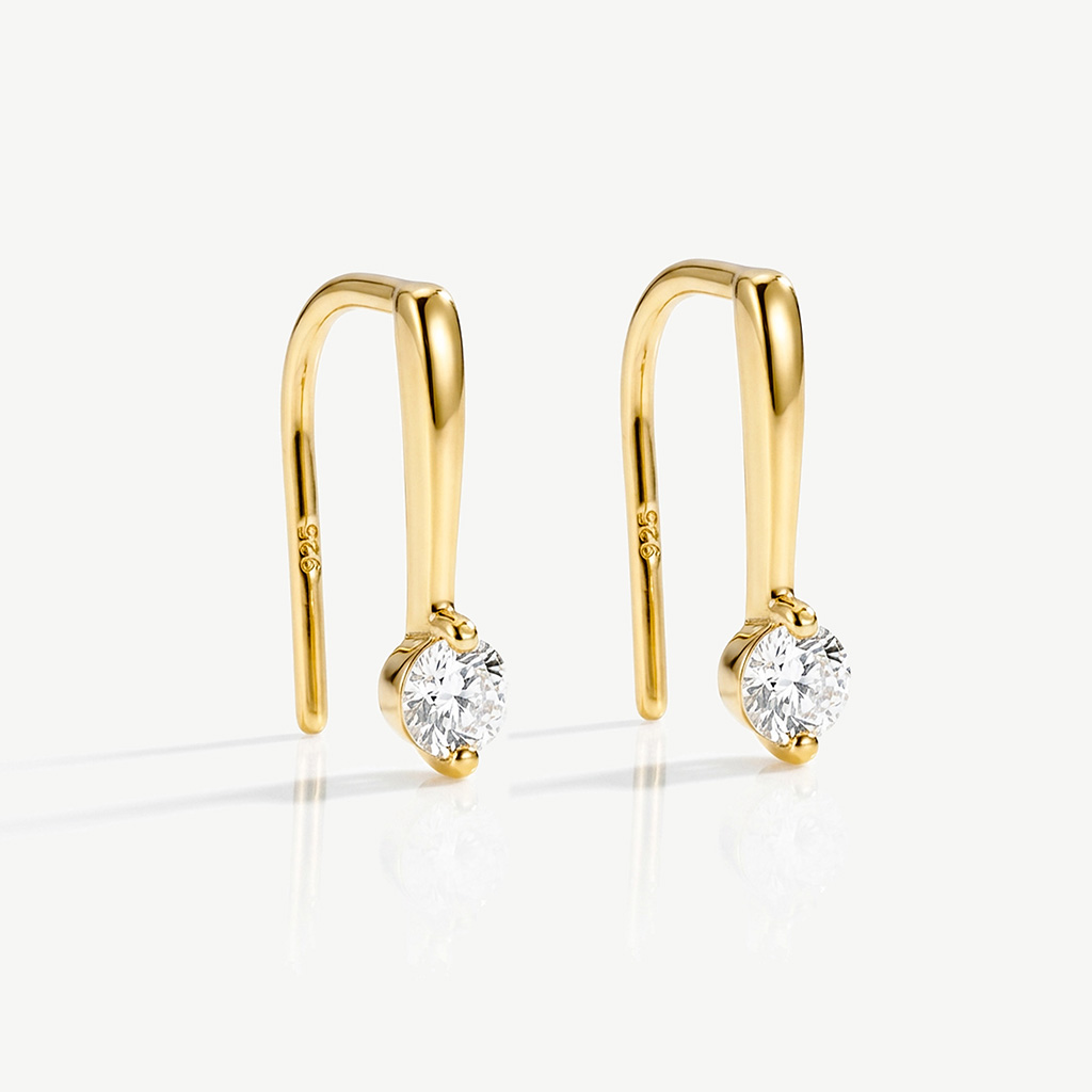 Muchv Silver Open Threader Hoop Earrings With Tiny Cz Stone