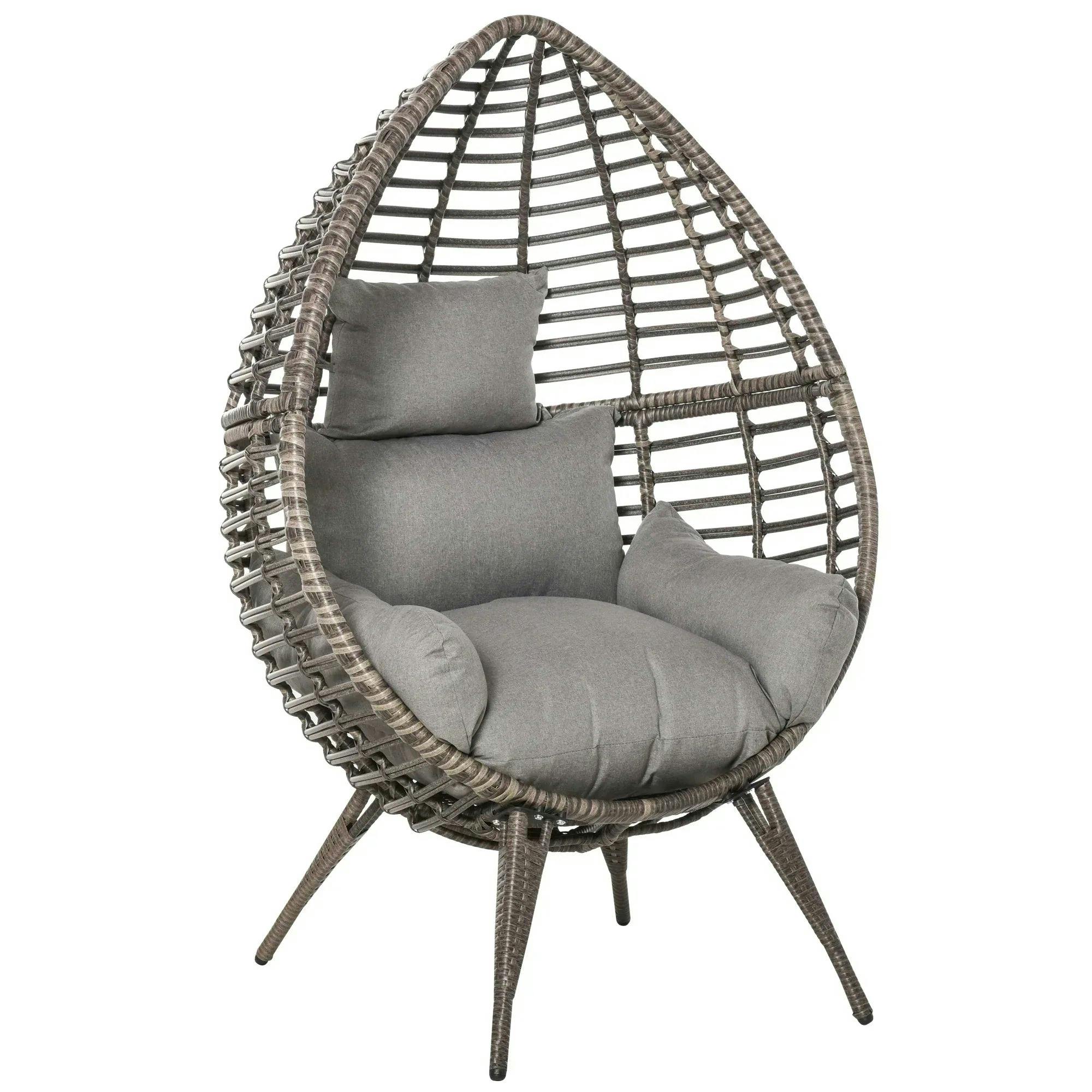 Outsunny Outdoor Indoor Wicker Teardrop Chair With Cushion Rattan Lounger - Image 5