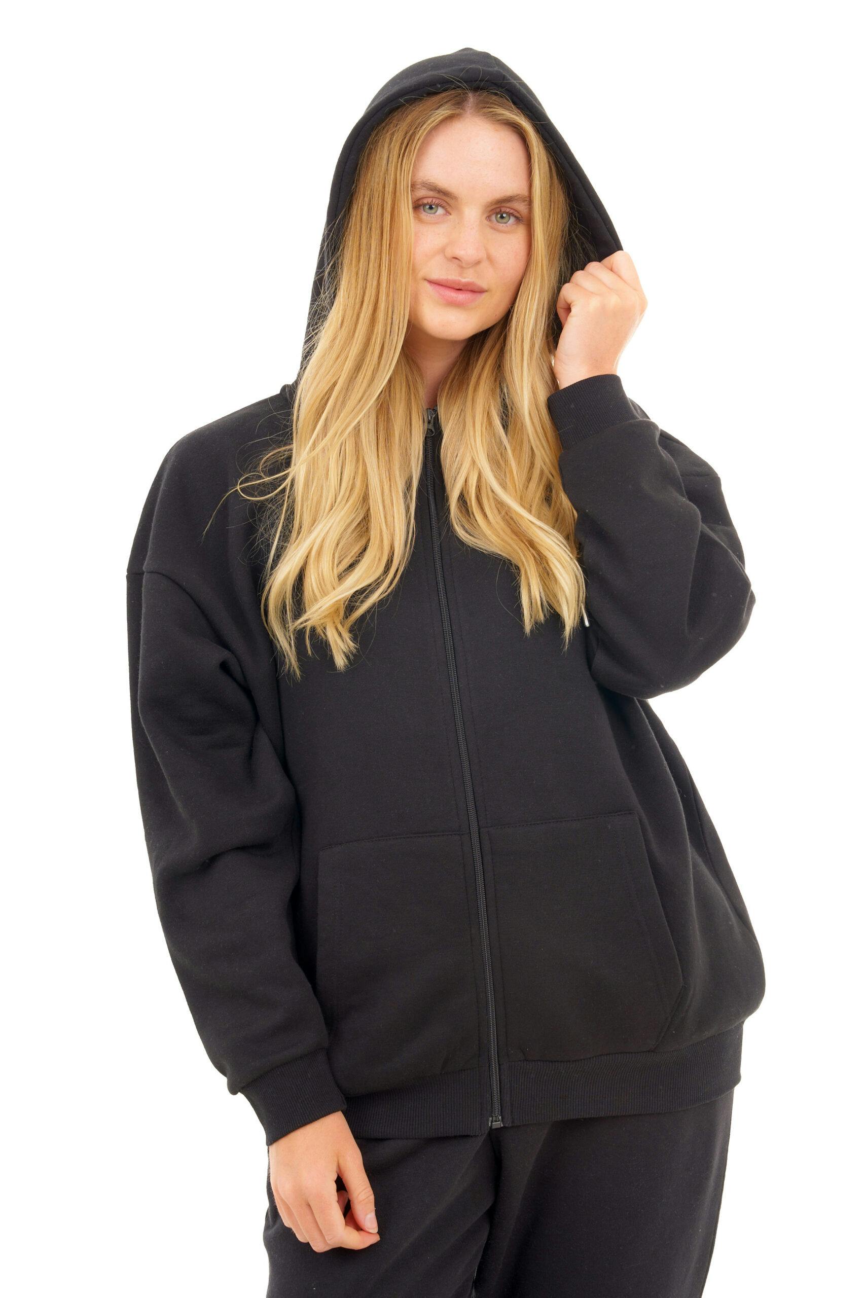 Smart Living Women's Black Basic Oversized Zip Through Hoodie - L