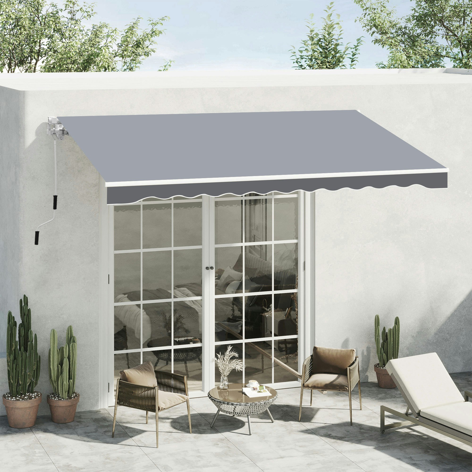 Rackhams Grey Garden Sun Shade Canopy Retractable Awning, 2.5 X 2M, - 250Cm X 200Cm X 160Cm