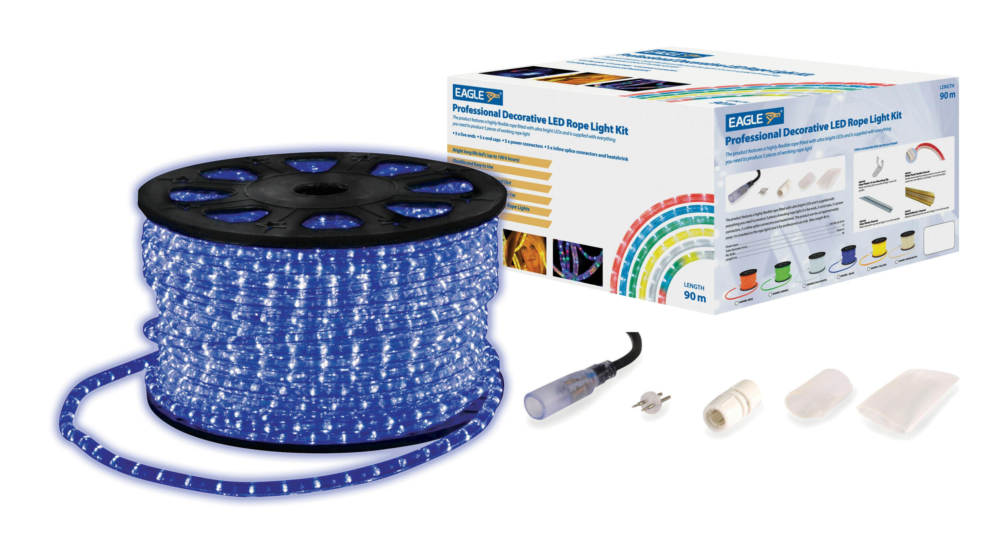 Rackhams Blue/Light 90M Static Led Rope