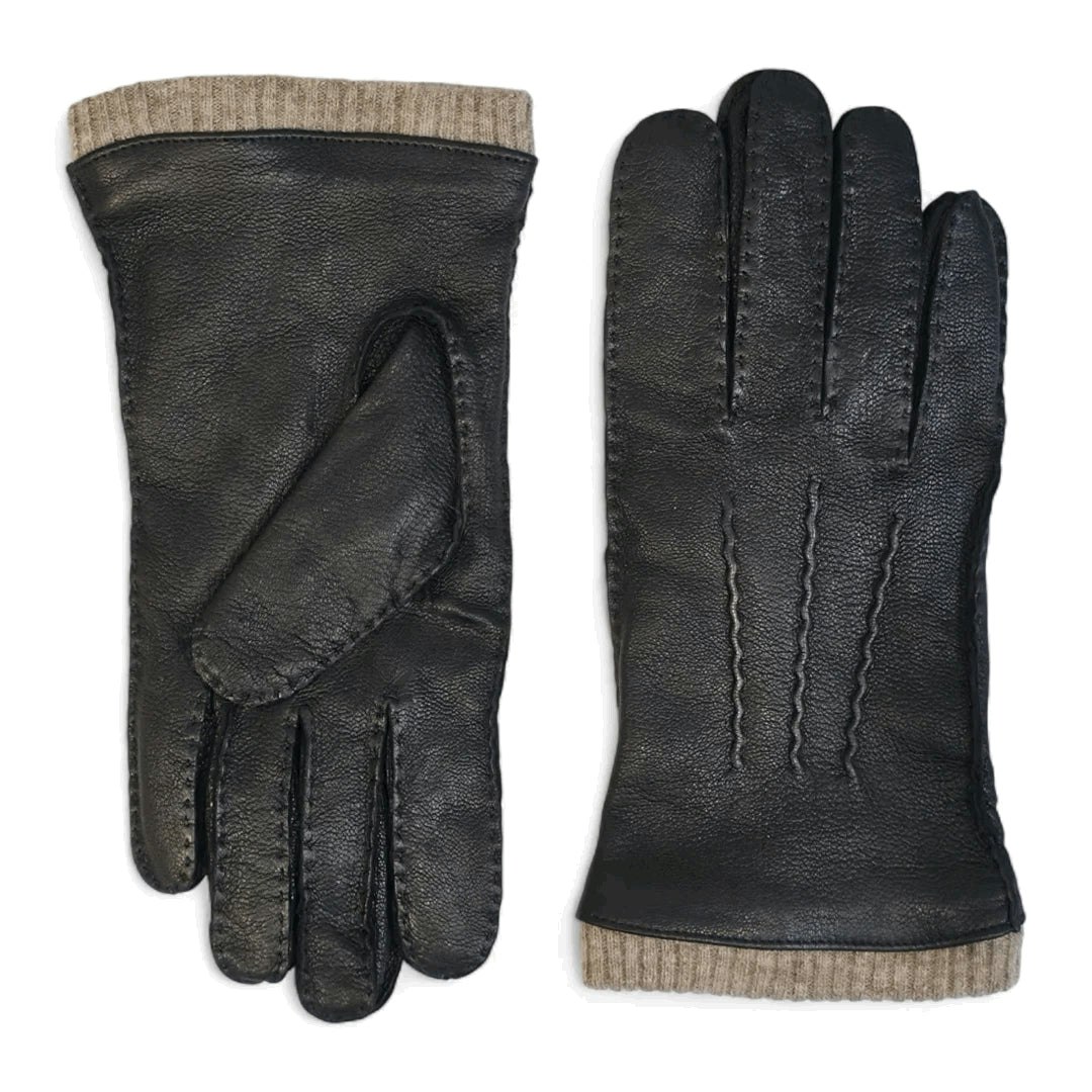 Infinity Leather Men's Black ’S Genuine Leather Wool Lined Ribbed Knit Cuff Gloves - 2XL