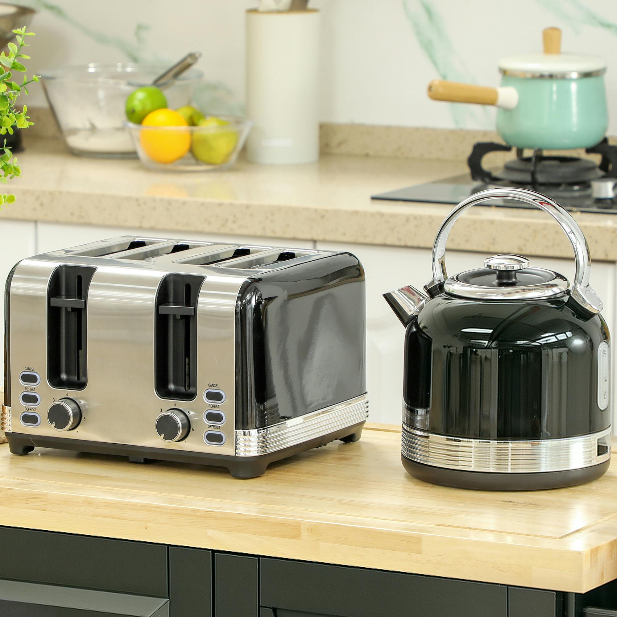 HOMCOM 1.7L Fast Boil Electric Kettle 3000W & 4 Slice Toaster Set - Black - Image 6