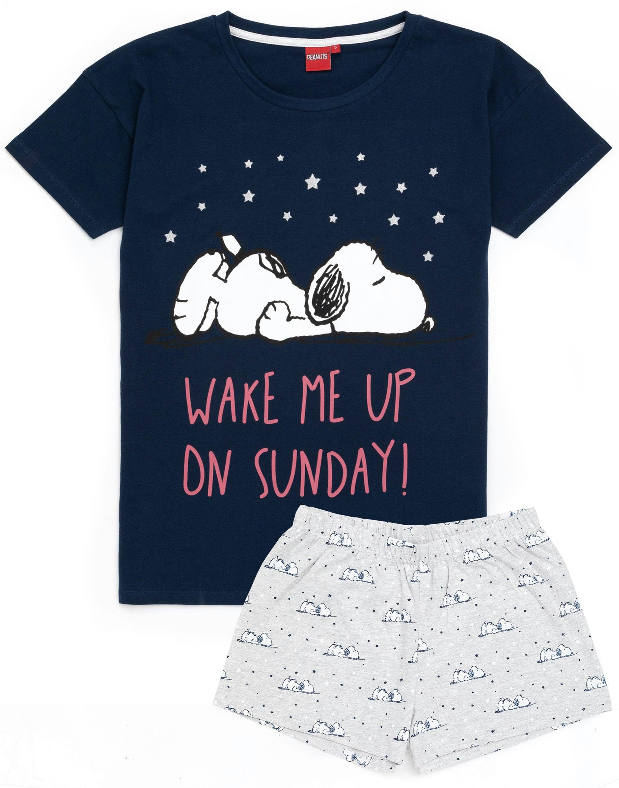 Vanilla Underground Women's Blue Peanuts Snoopy Short Sleeve Short Leg Pyjama Set - X-Large