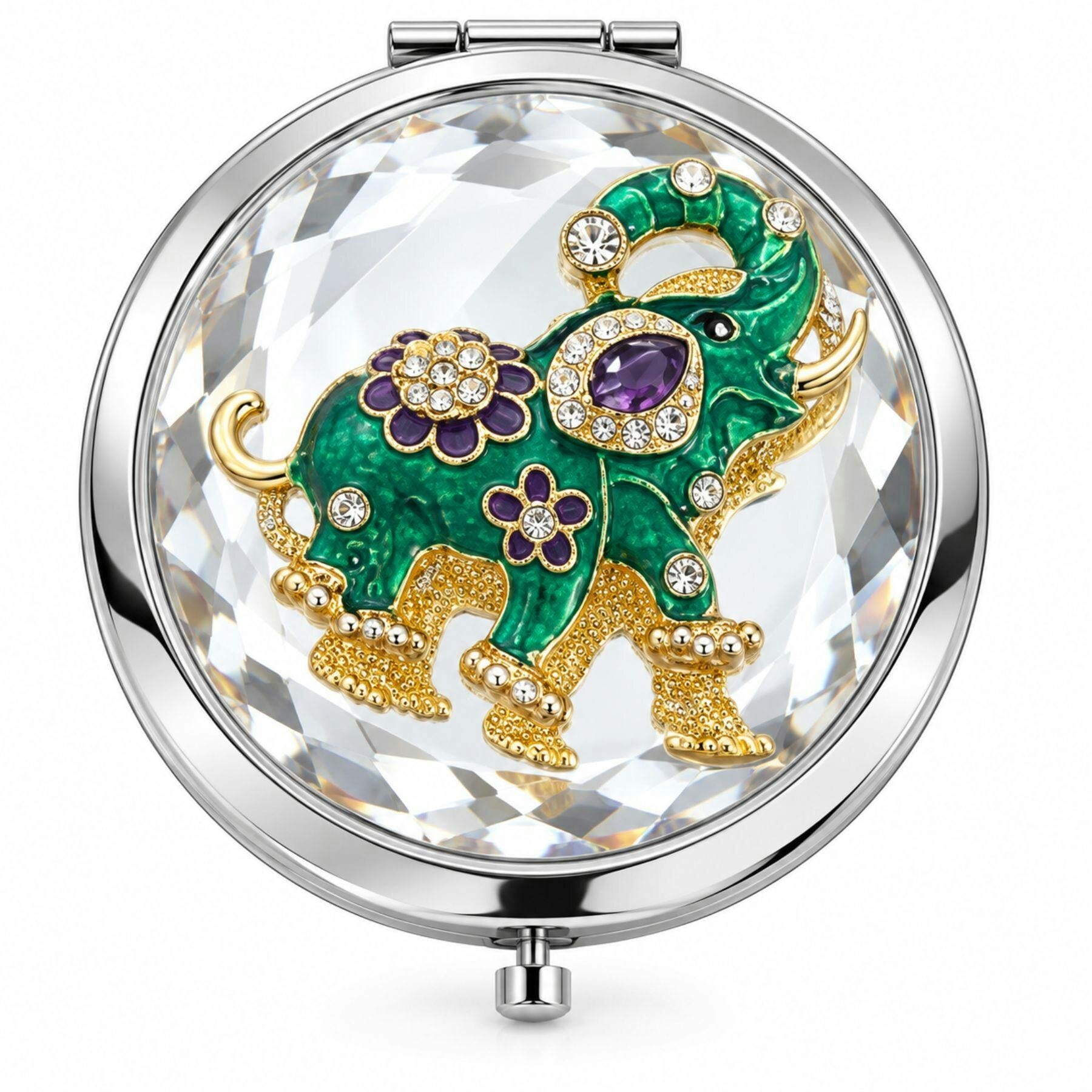 Love Emvy Silver/Green Sparkly Elephant Compact Mirror - With Elephant