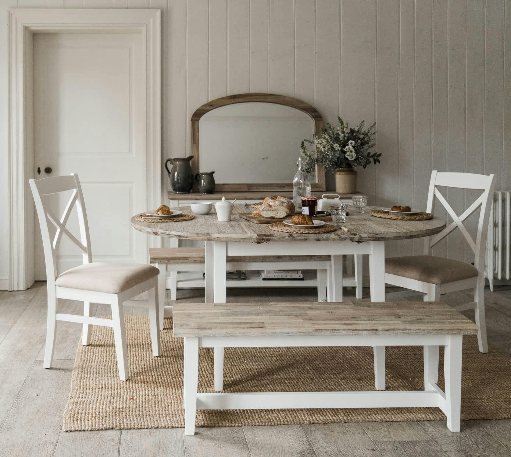 Rackhams White Florence Round Oval Extendable Kitchen Dining Table 115-160Cm