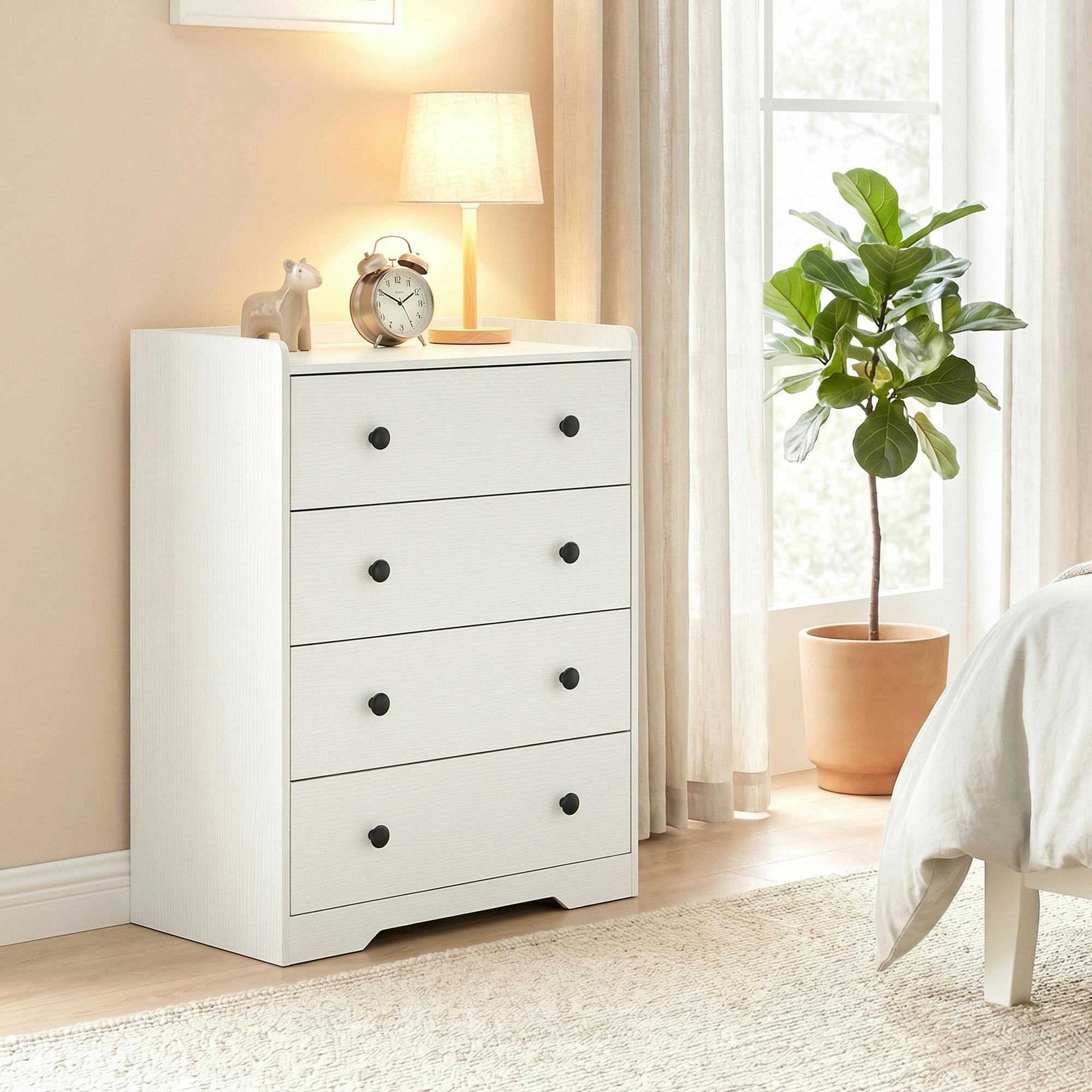 Homcom White 4 Drawer Chest Of Drawers, Storage Cabinet - Wood Effect