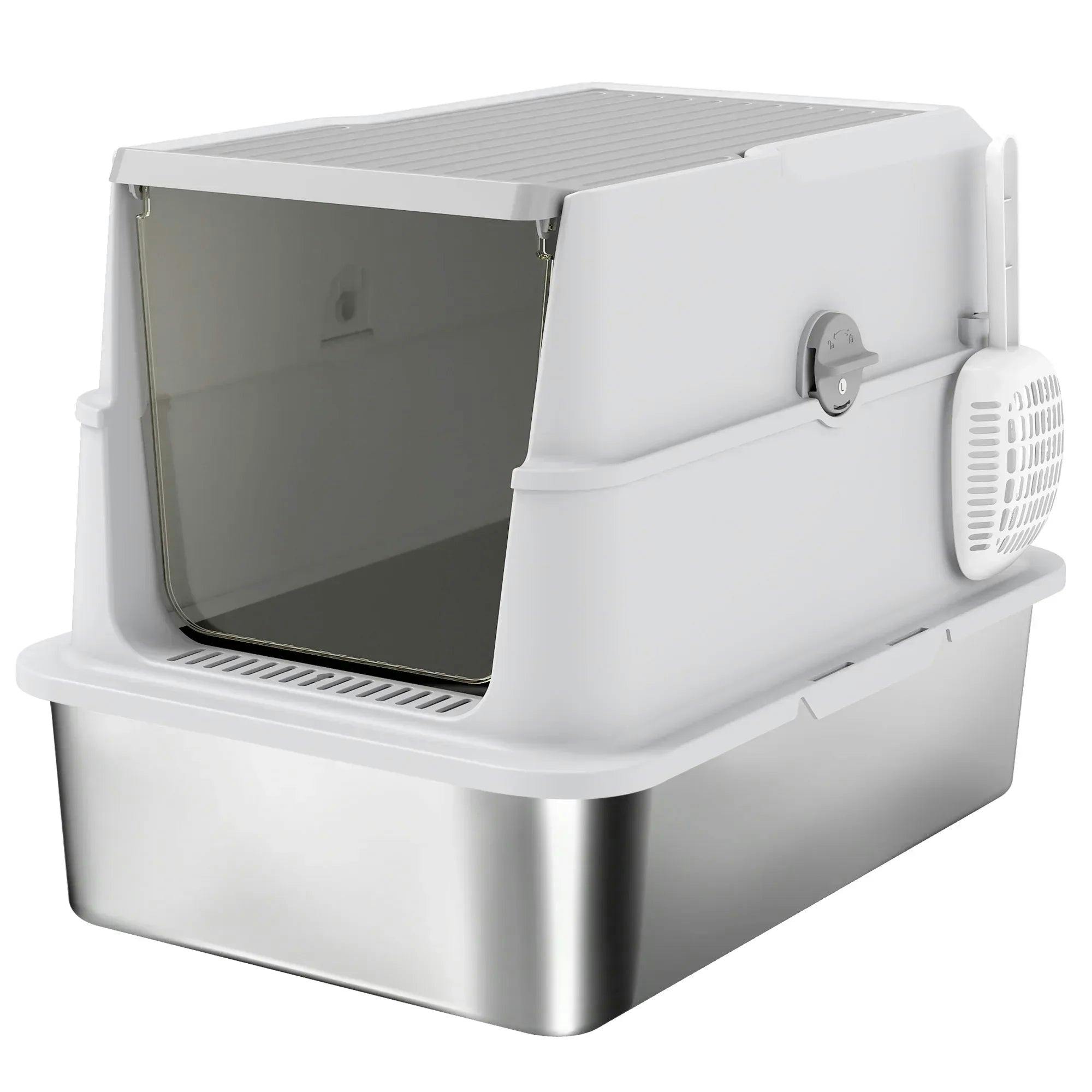PawHut Stainless Steel Cat Litter Tray - Large - Image 4