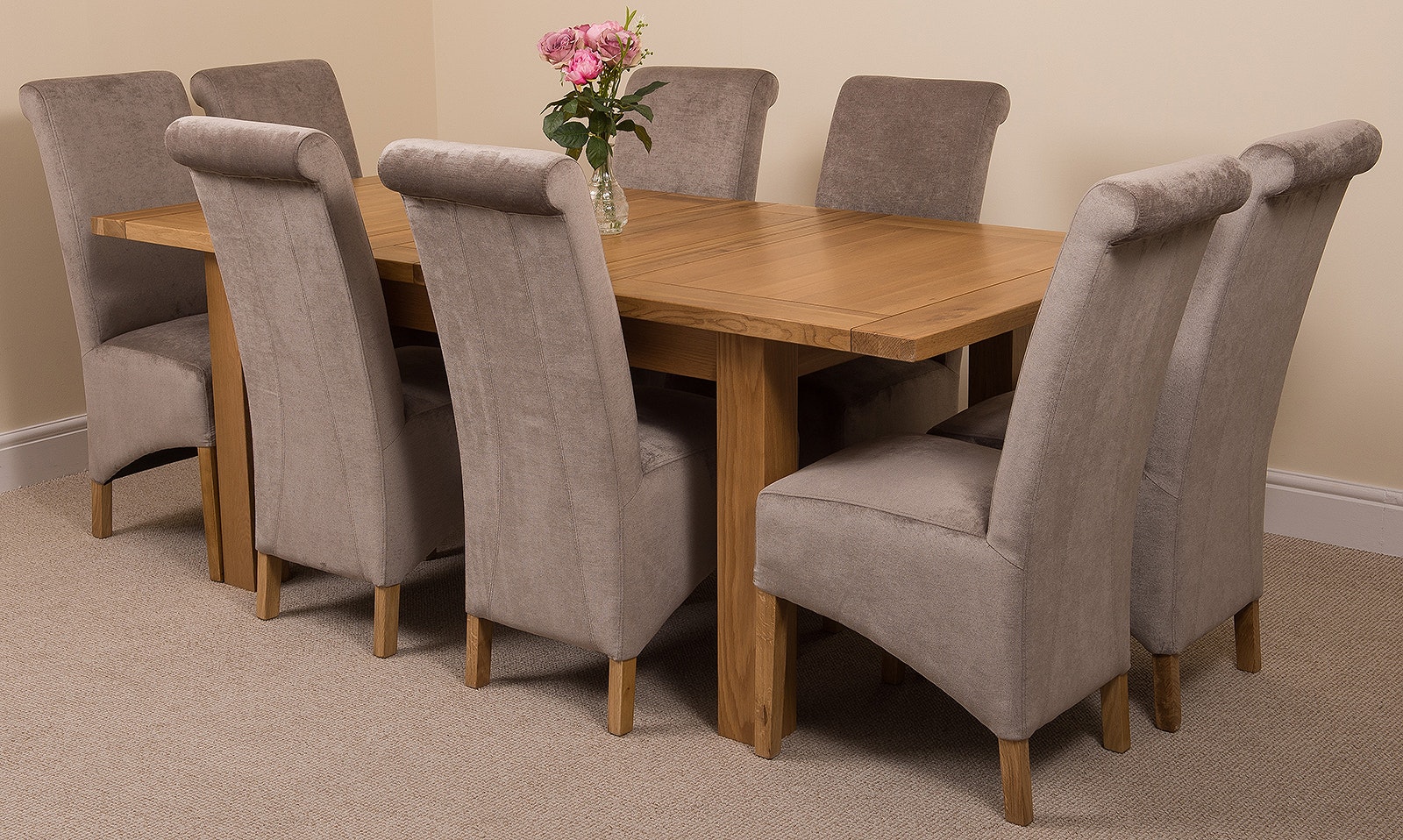 That's Furniture Grey Seattle Oak Extending Dining Table With Montana Fabric Chairs - 8 Chairs