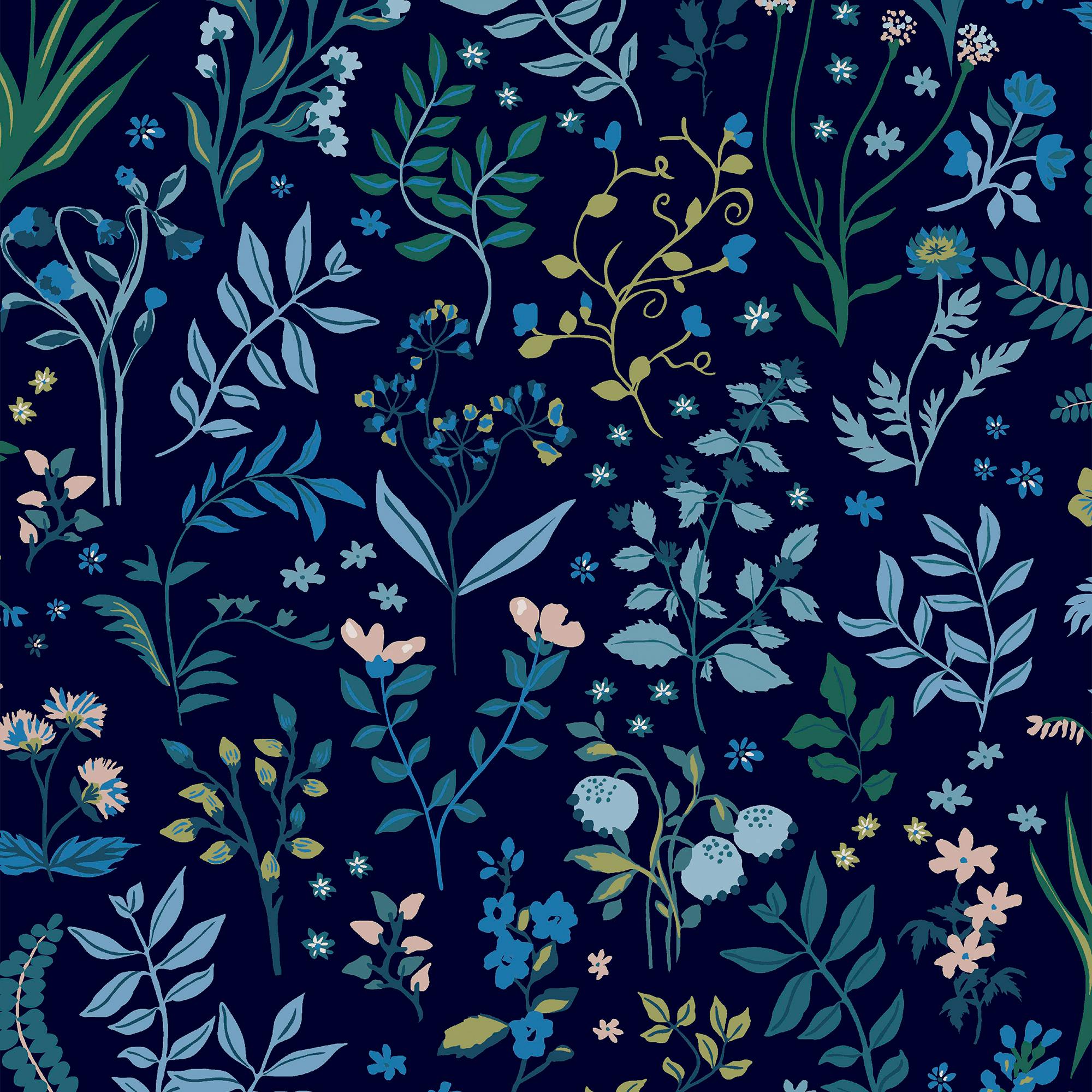 Joules Blue Holcombe Floral Wallpaper - Navy - 10M