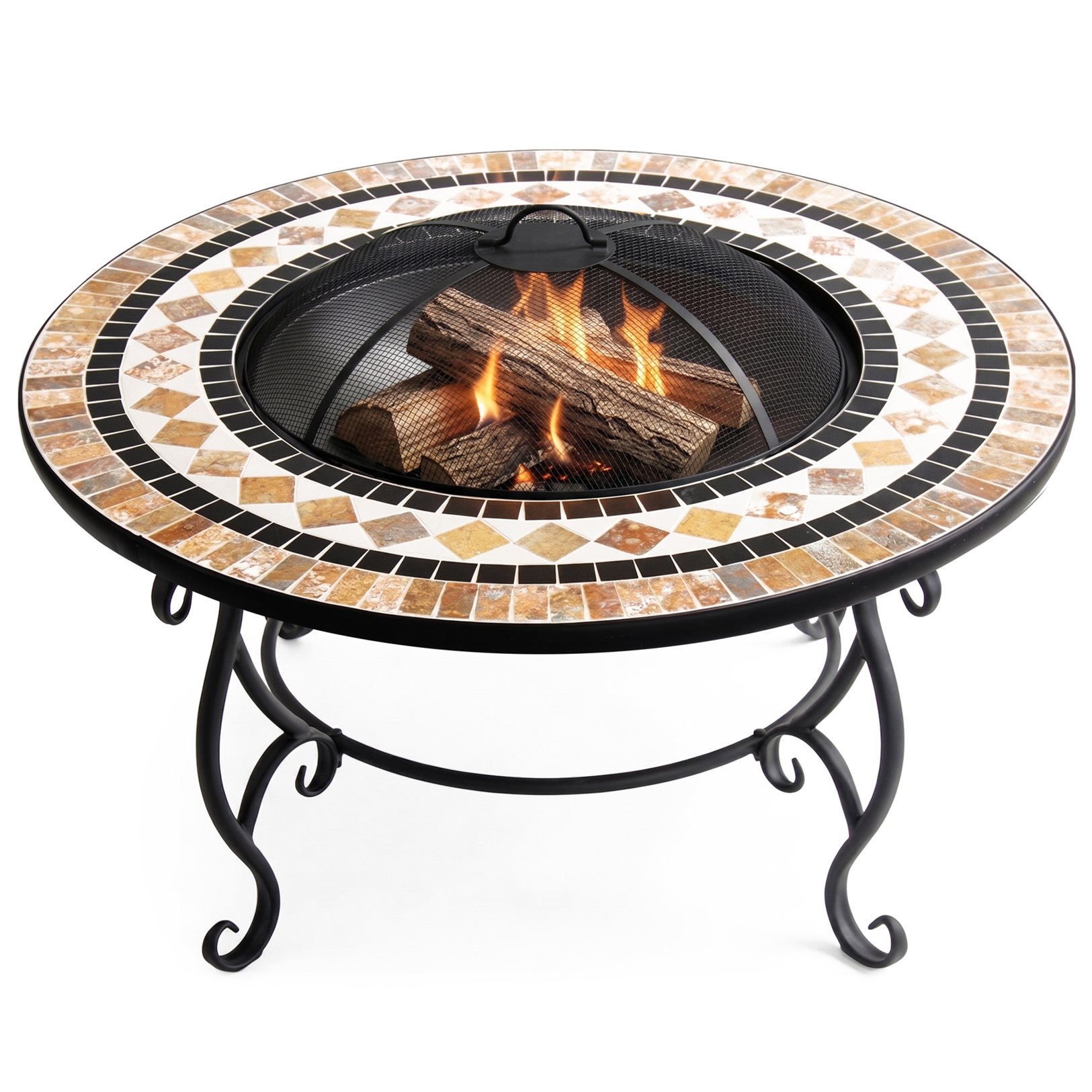 Rackhams Coal Fireology Beluga Opulent Garden And Patio Round Heater, Fire Pit, Brazier, Coffee Table, Barbecue And Ice Bucket - Marble Finish