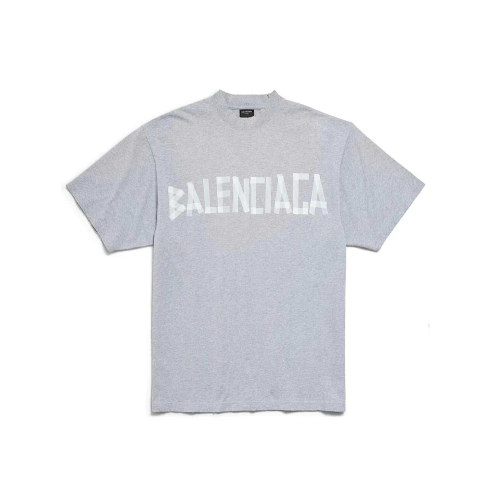 Balenciaga Grey Taped Logo T-Shirt In - Xl