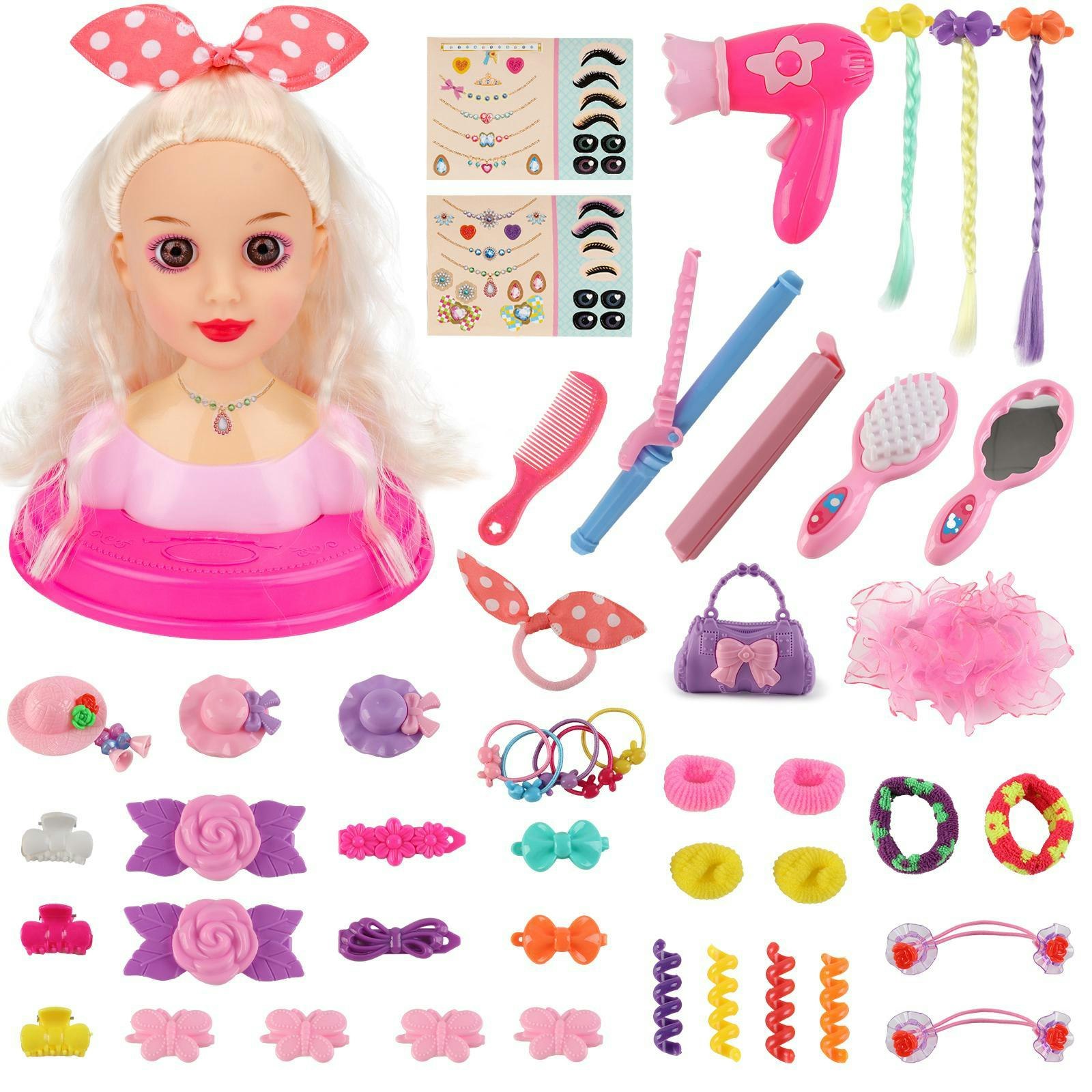 Deao Toys Makeup Hairdressing Doll Styling Head Toy For Kids Beauty And Diy Doll Head With Hair Accessories