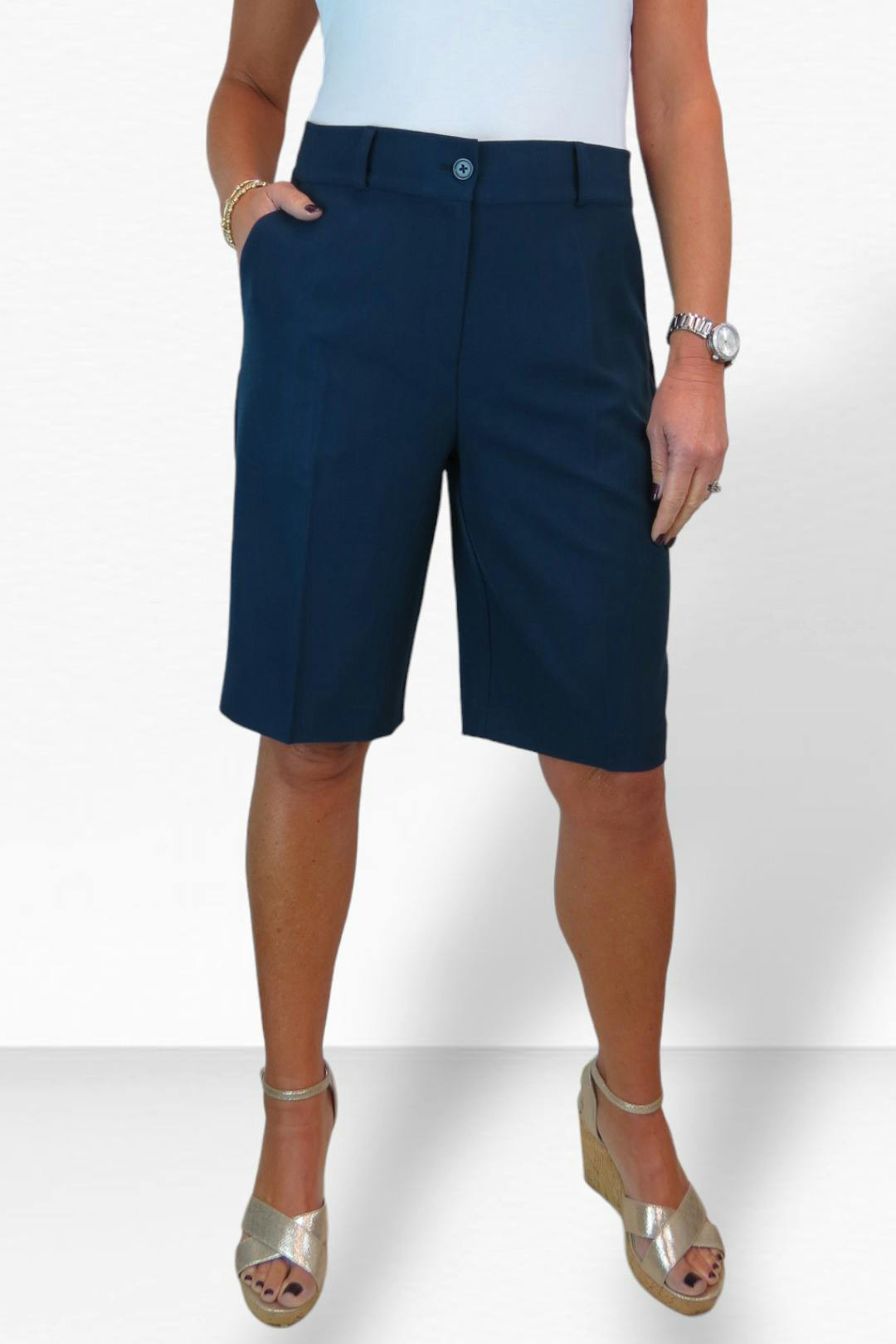 Paulo Due Women's Smart Pleated Tailored Shorts - 22 - Navy