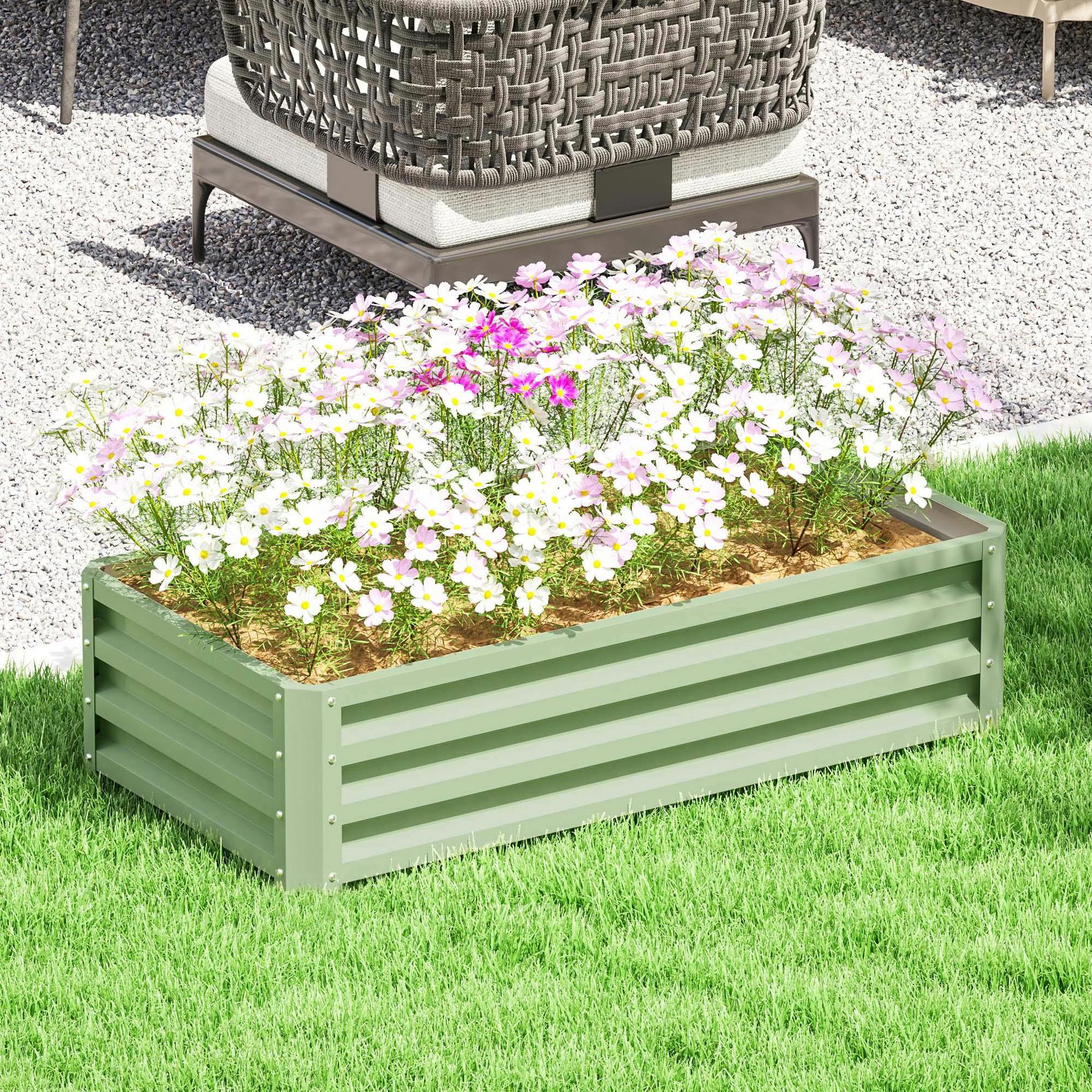 Rackhams Light/Green Raised Garden Bed Elevated Planter Box For Flowers - 120 X 60 X 30.5 Cm - Garden Bed
