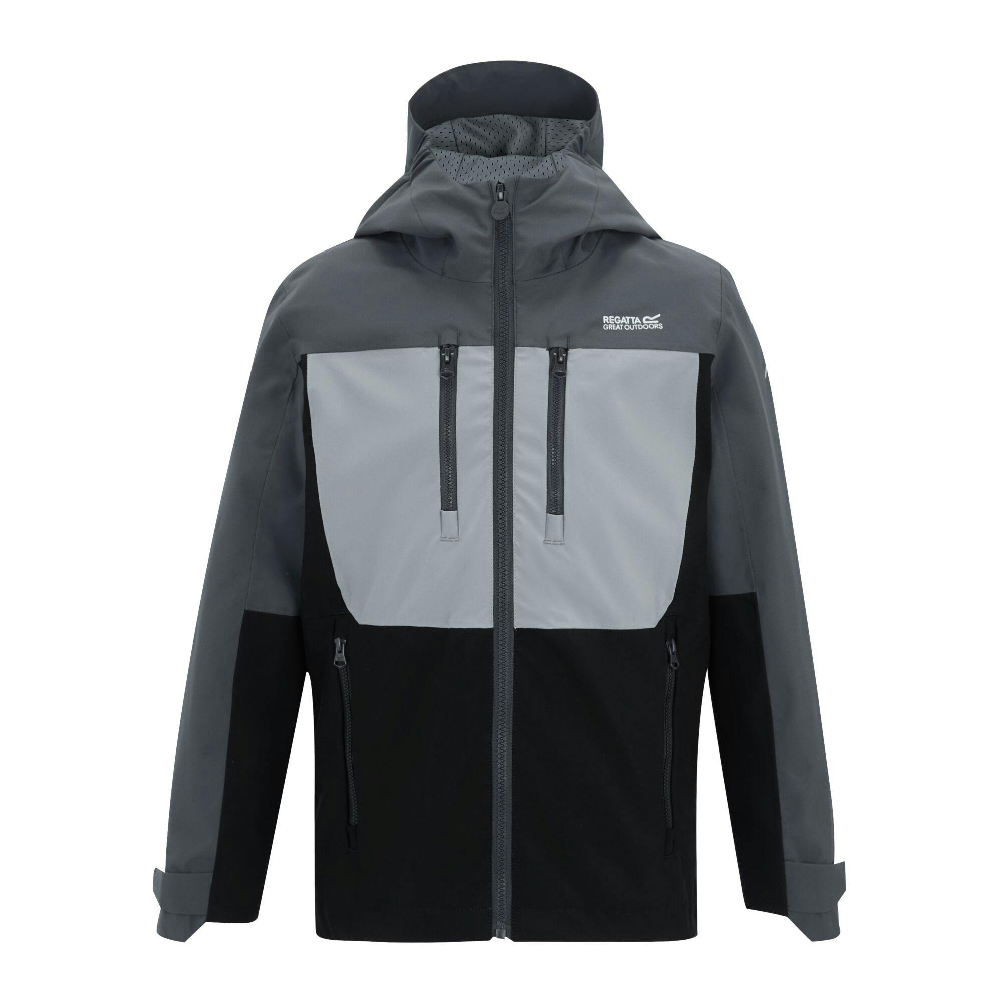 Regatta Grey/Black Kids Highton Monochrome Waterproof Jacket - Seal /Cloudy - 14 Years - Seal /Cloudy - 100% Mixed