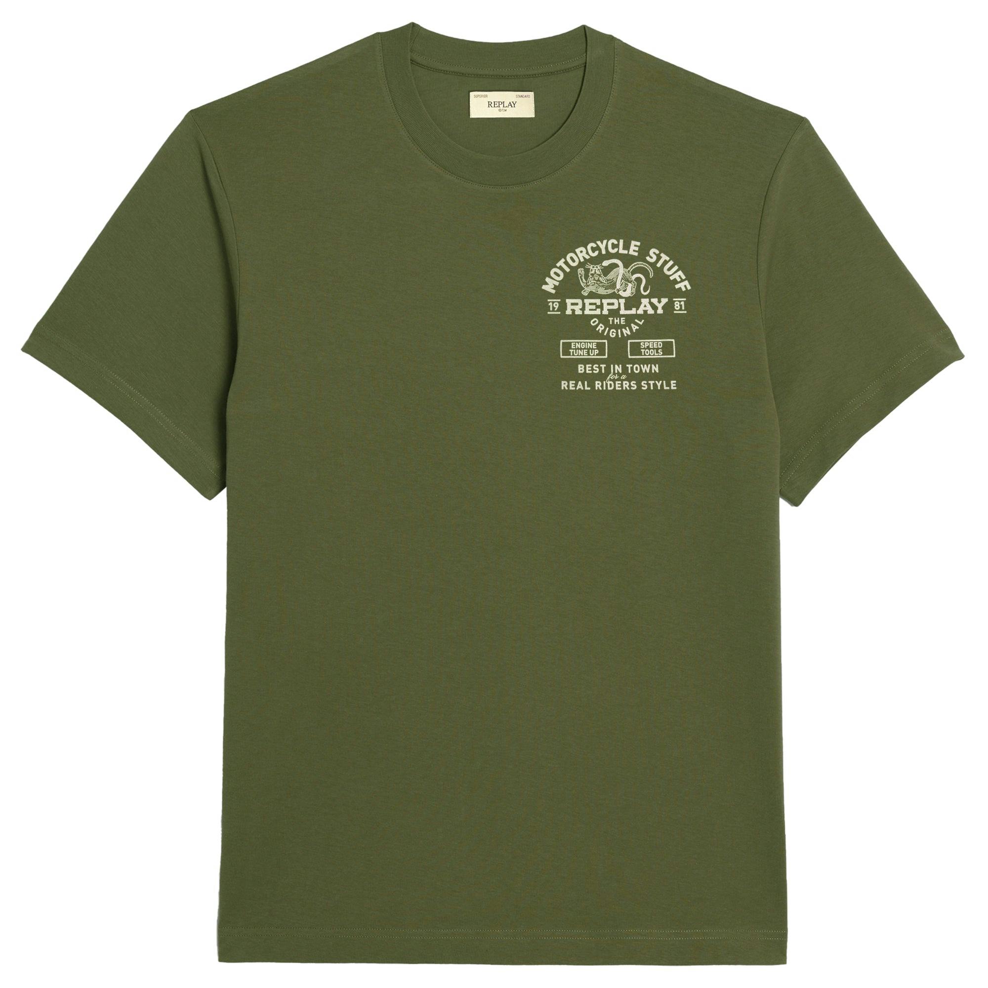 Replay Biker T-Shirt - Motorcycle Stuff Army - Large