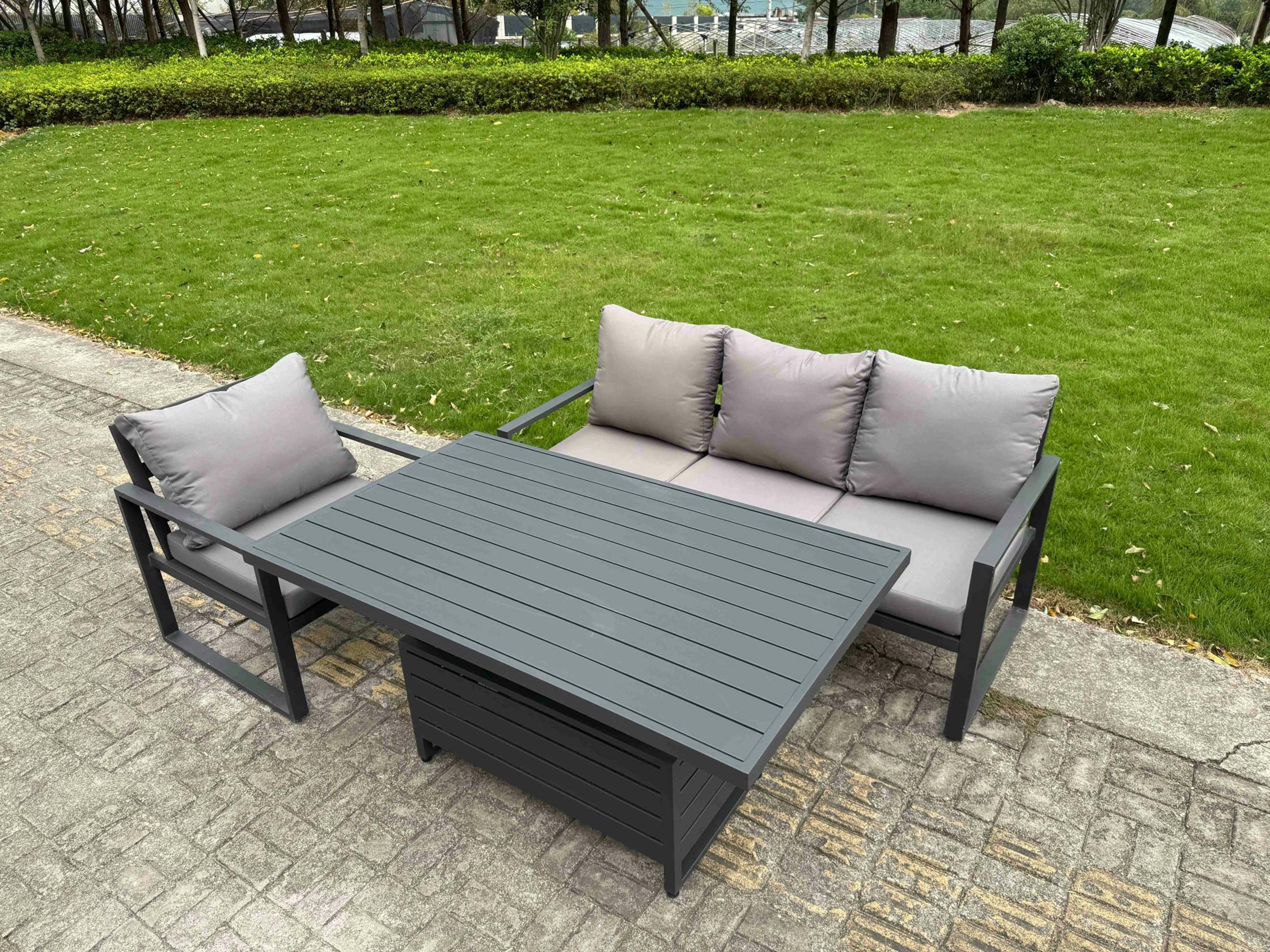 Fimous Dark/Grey 4 Seater Aluminium Garden Furniture Set With Adjustable Rising Dining Table