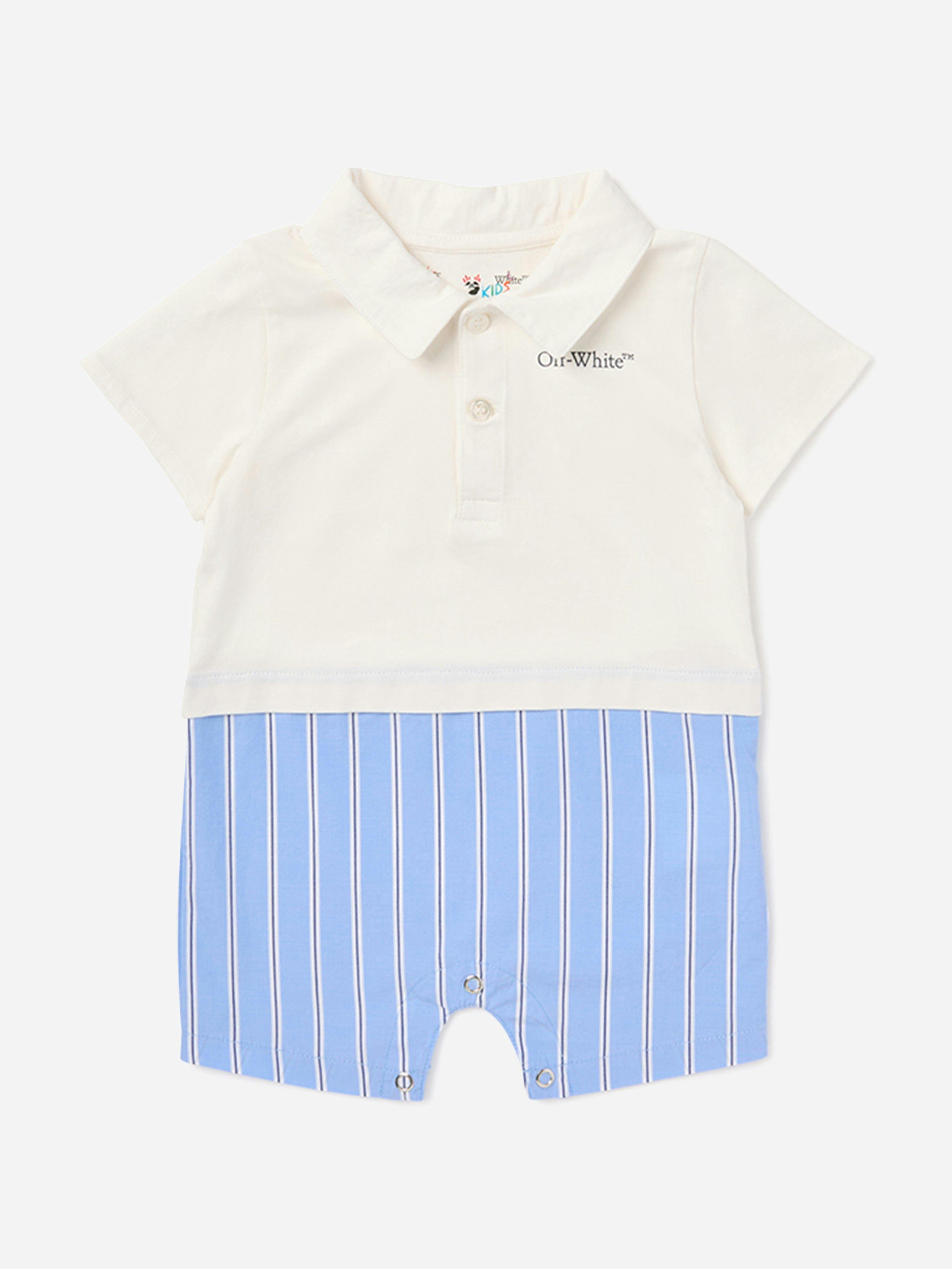 Off-White Men's White/Blue Off- Baby Boys Bookish Mix Romper In - 18 Months