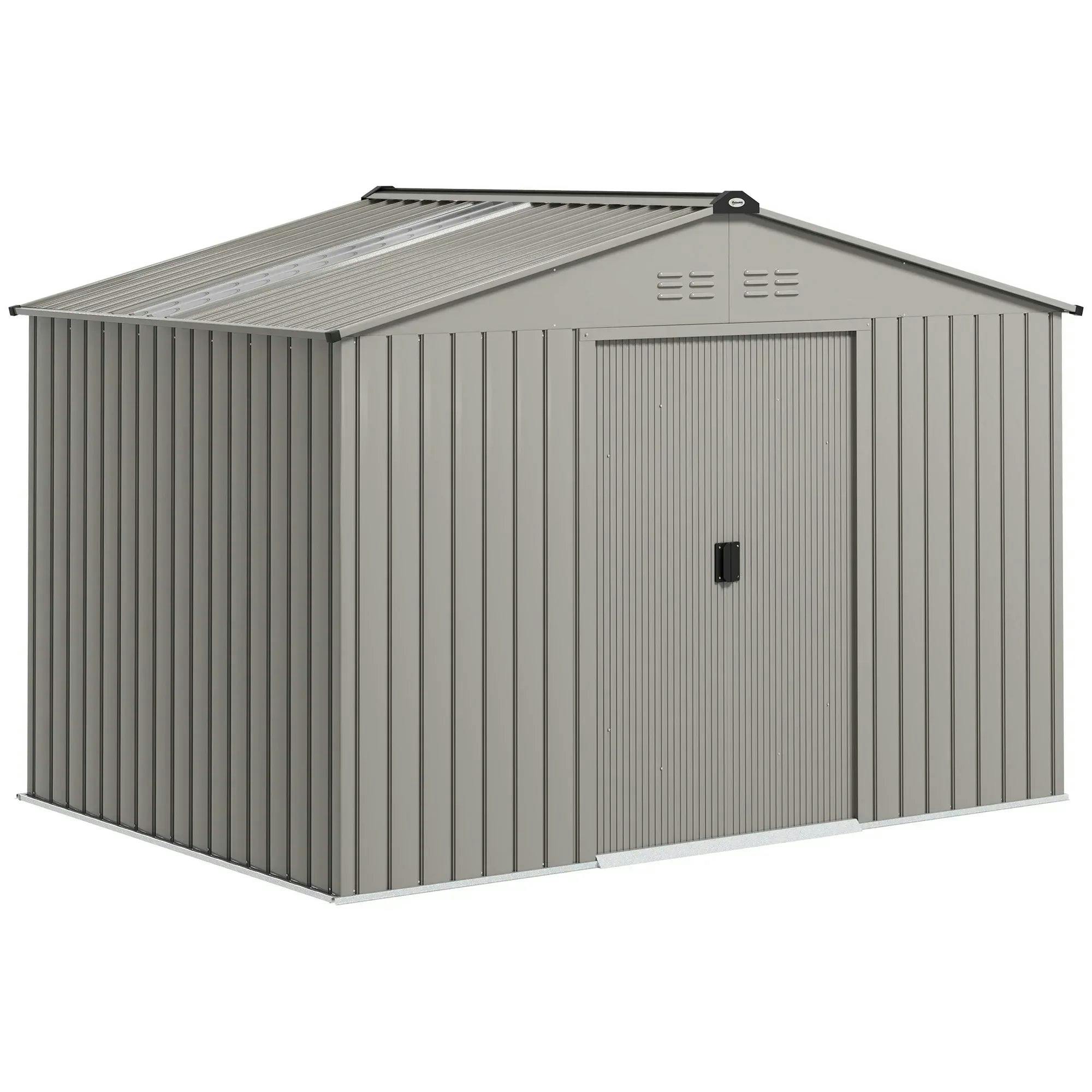 Bobobiy Grey/Silver Garden Storage Shed, Metal Outdoor Storage Shed House With Foundation Kit, Ventilation, Doors, 9 X 6Ft,