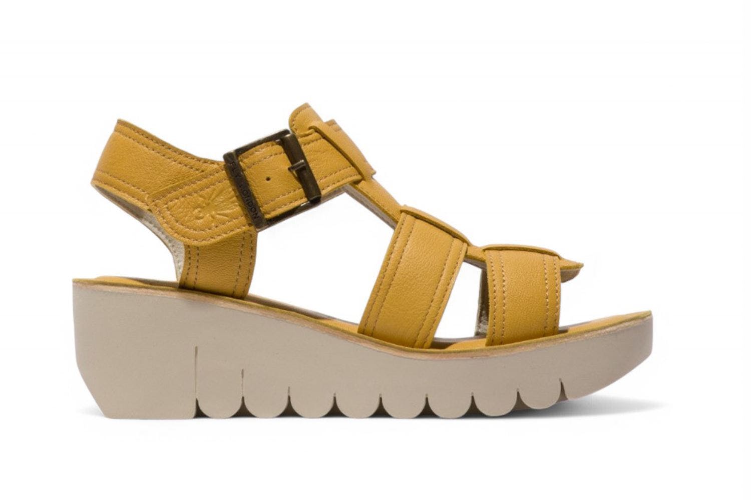 Fly London Women's Yellow Yudd236fly Bumblebee Mousse Leather Wedge Sandals - Bumblebee - Uk 5 | Eu 38 | Us 7