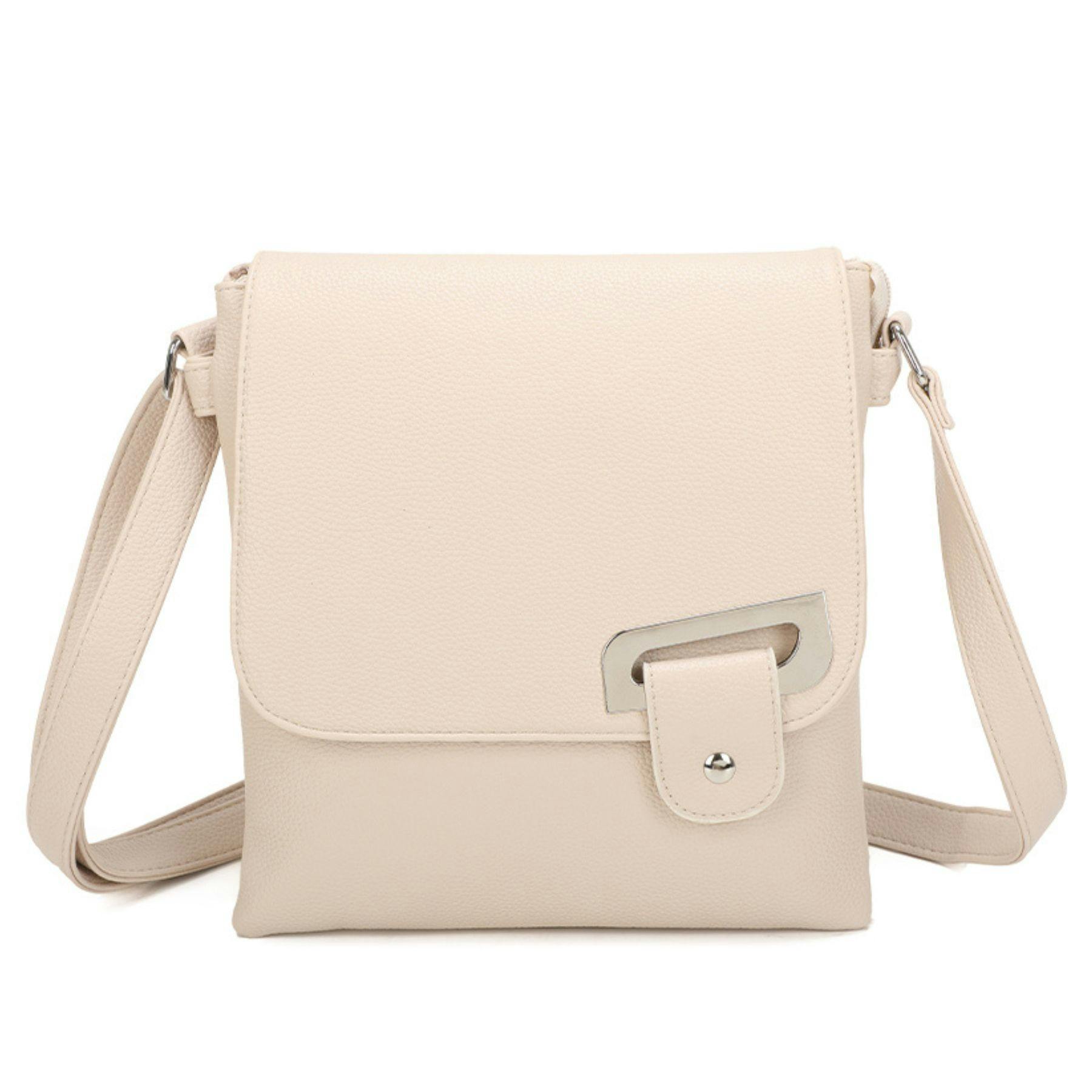 Love Emvy Cream Portfolio Buckle Range Crossbody Bag – Faux Leather
