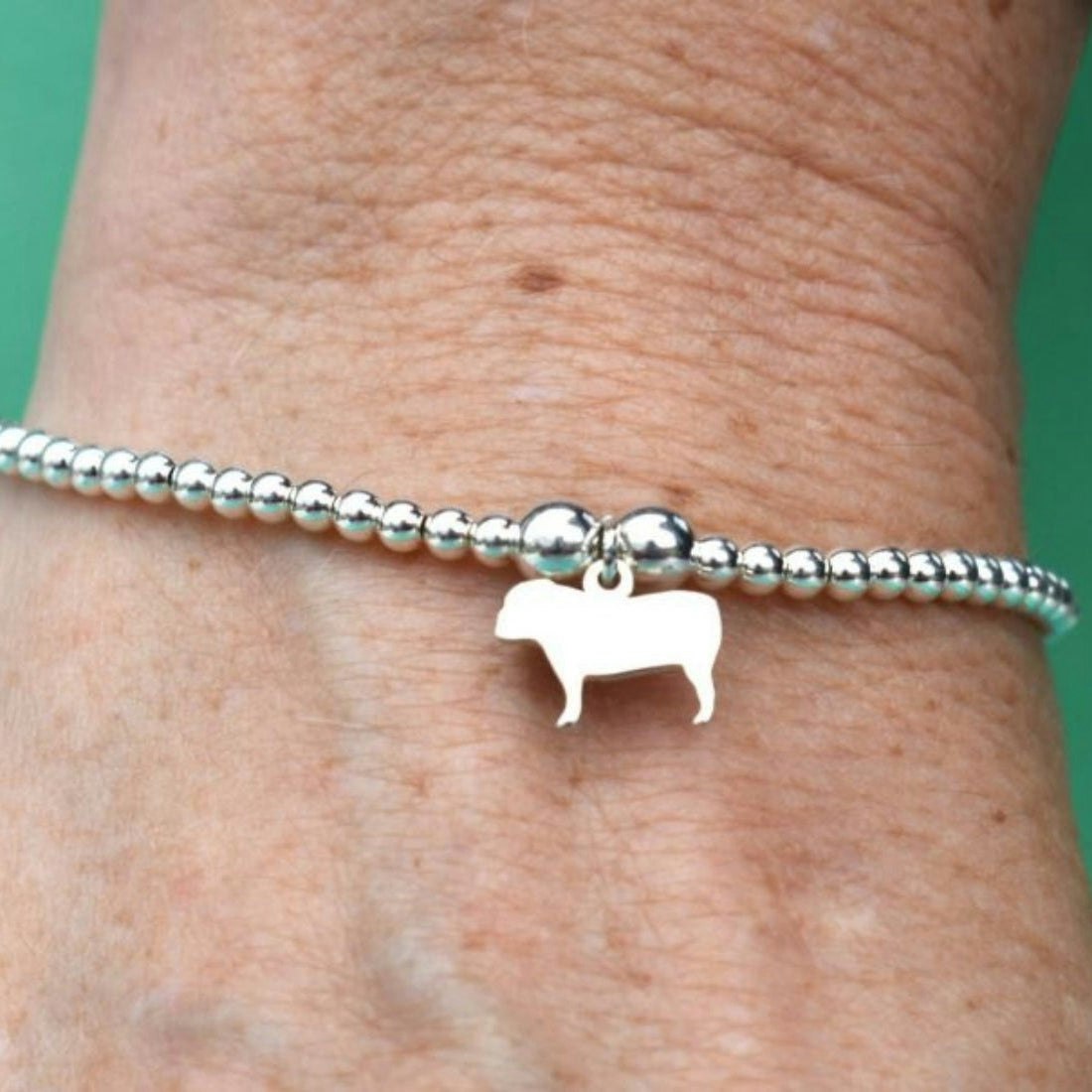 Mylee London Silver English Bulldog Silhouette Ball Bead Bracelet - Personalised - M - 19Cm - No