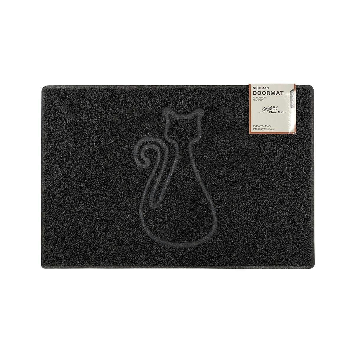 Rackhams Black Cat Medium Embossed Doormat In - Vinyl - 1