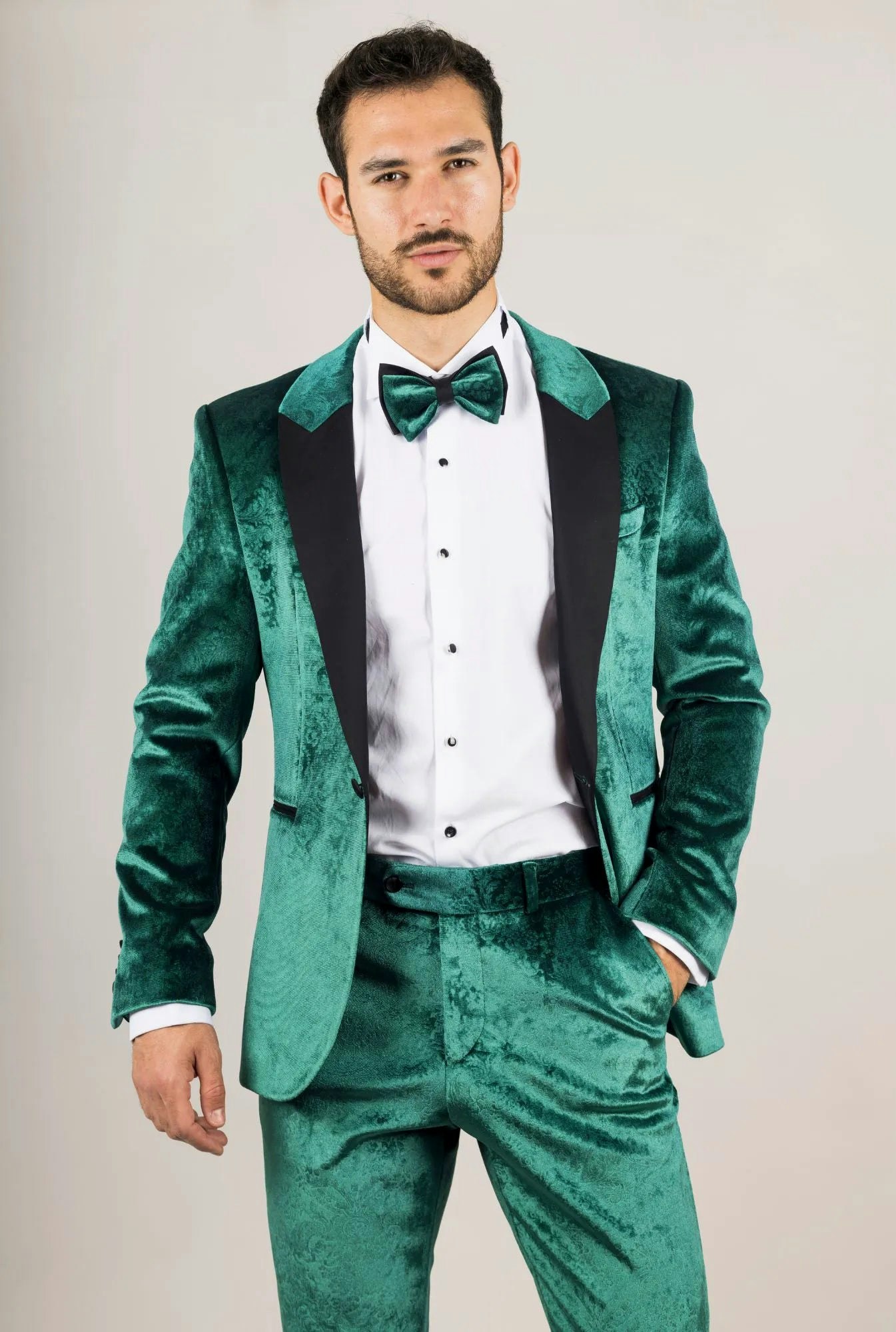 Truclothing Men's Green Ak-25 - 3 Piece Velvet Wedding Tuxedo Suit - 42" Jacket 36" Trousers