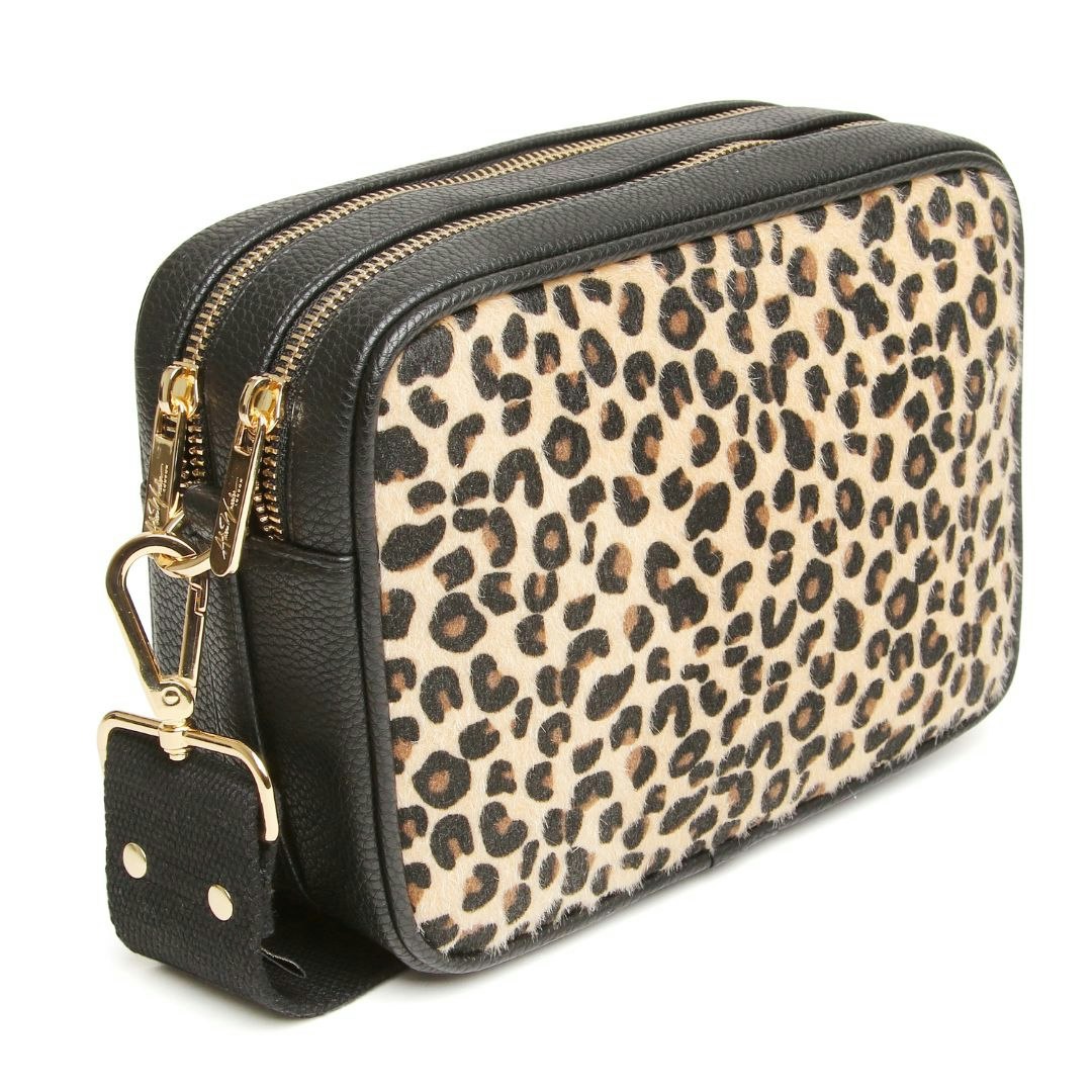 Alice Wheeler Gold Soho Bee Double Zipped Crossbody Bag - Leopard