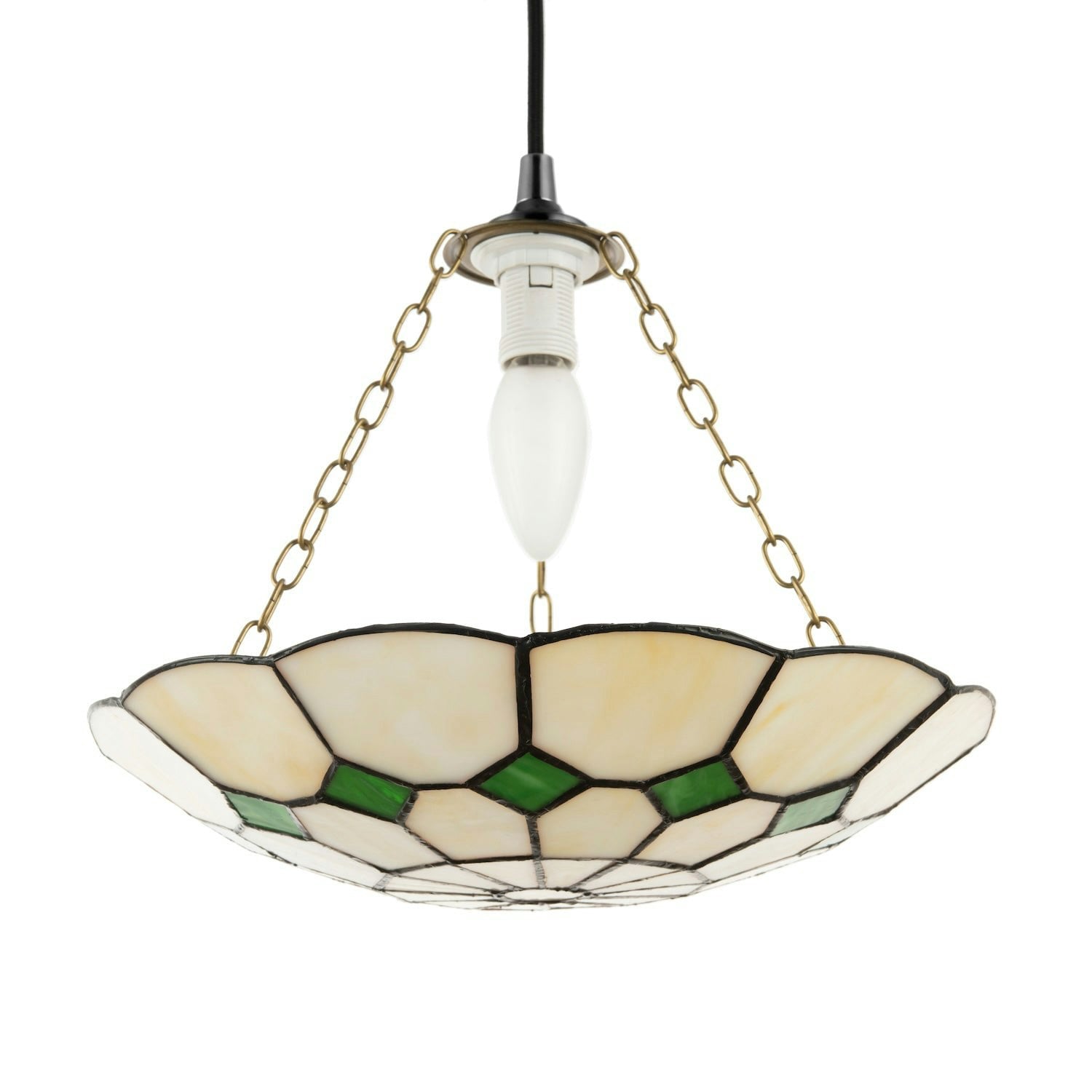 Rackhams Amber/Green Classic Stained Glass Tiffany Pendant Lighting Shade With Diamonds