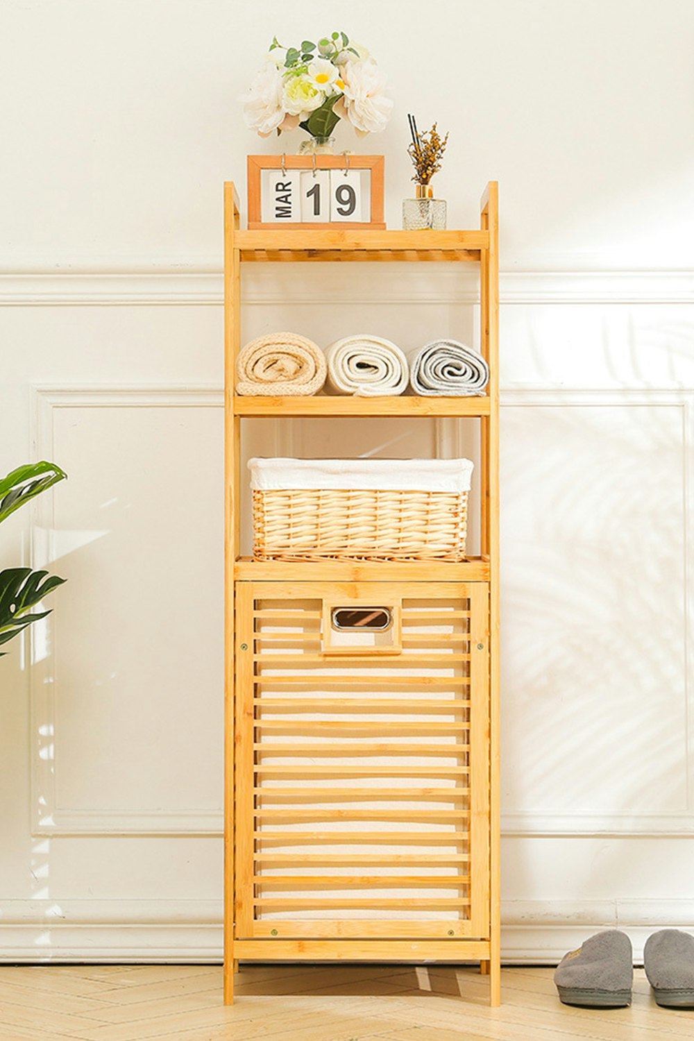 Living And Home Brown Bamboo Laundry Hamper Basket With Liner Bag Storage Clothes Hamper With Handles