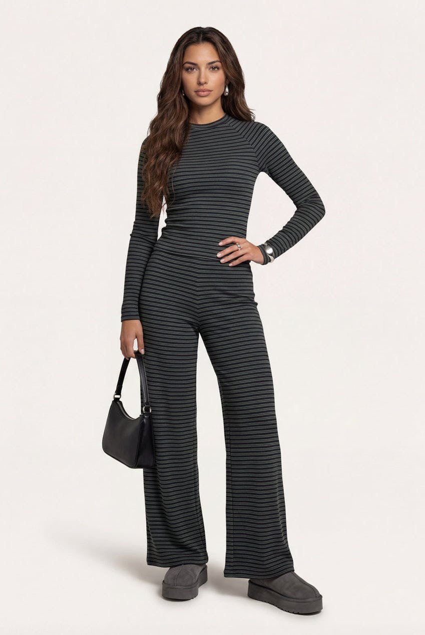 Urban Bliss Grey Jersey Striped Wide Leg Trouser - 12
