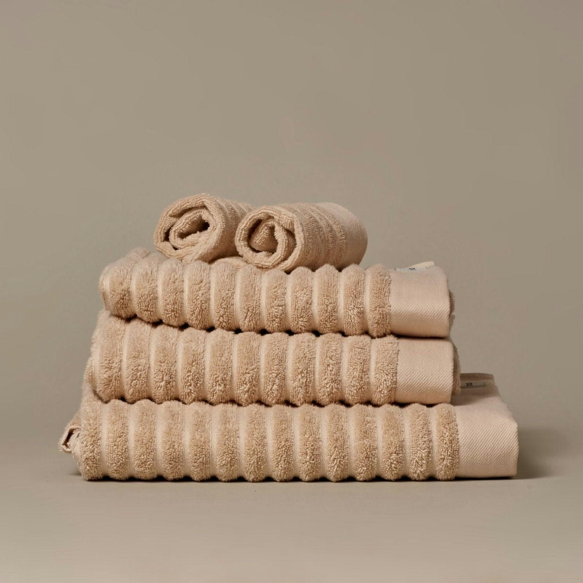 Misona Ribbed Organic Cotton Towels - 2 X Hand Towels - Natural