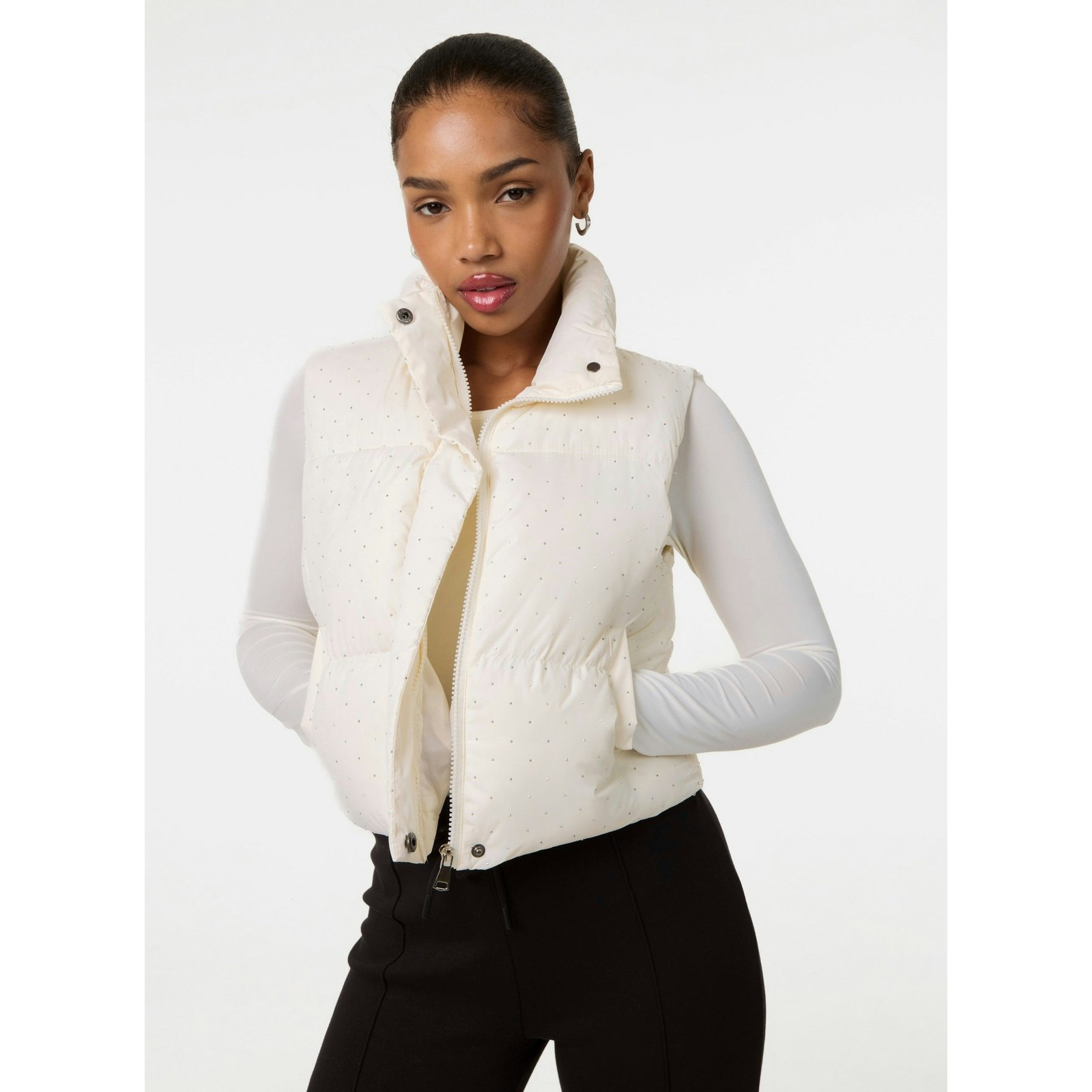 Pink Vanilla Pink/Ivory Vanilla Diamante Puffer Gilet - M