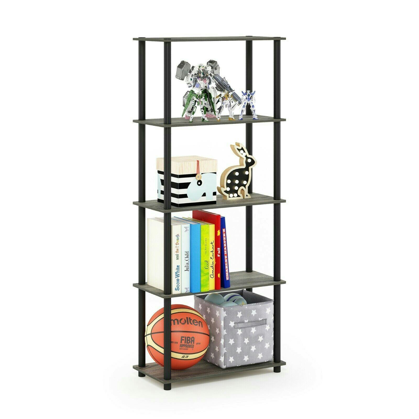 Rackhams Grey/Black Versatile Turn-N-Tube 5-Tier Multipurpose Shelf Display Rack, French Oak For Entryway