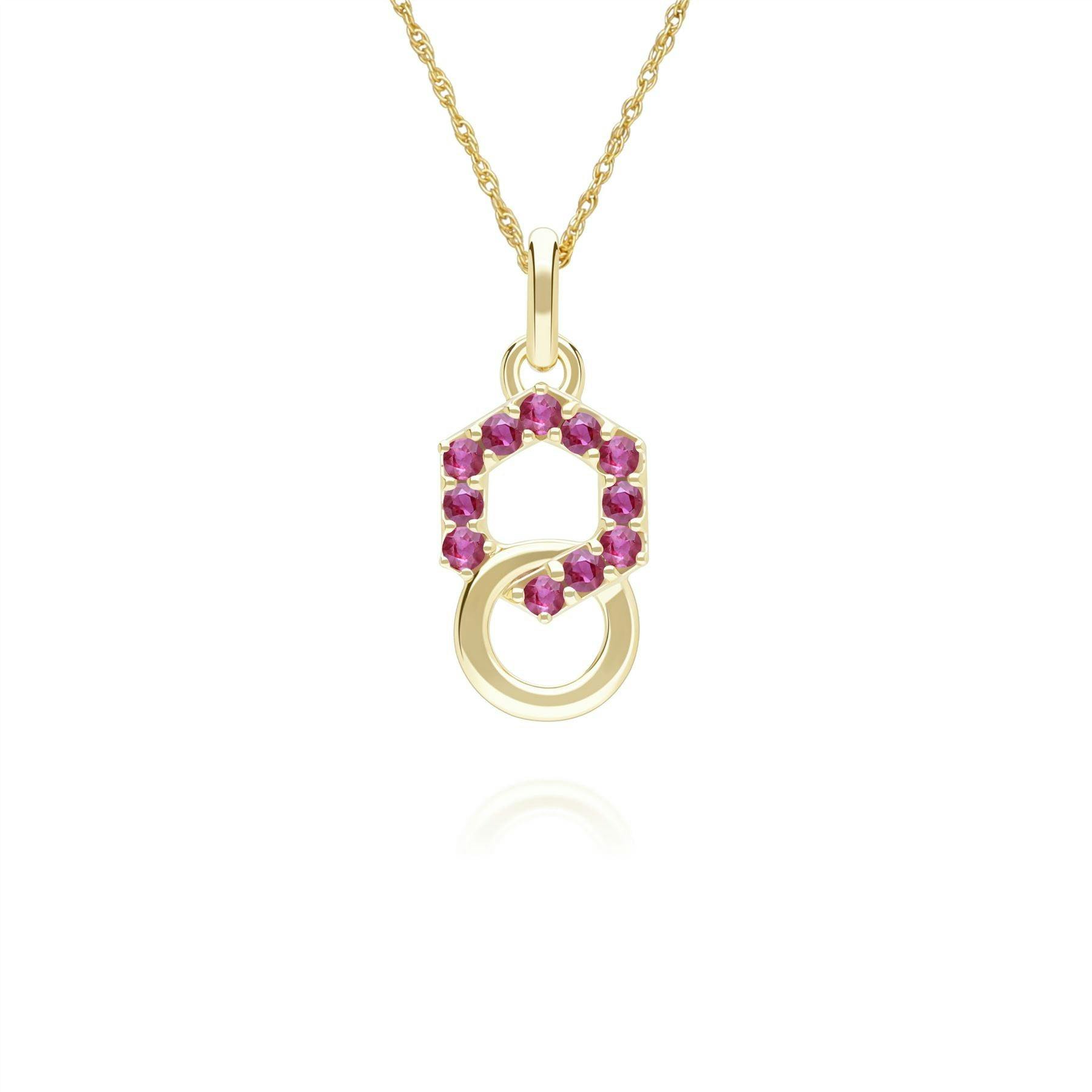 Gemondo Yellow/Gold Geometric Hexagon And Round Linked With Prong Set Ruby Pendant In 9Ct