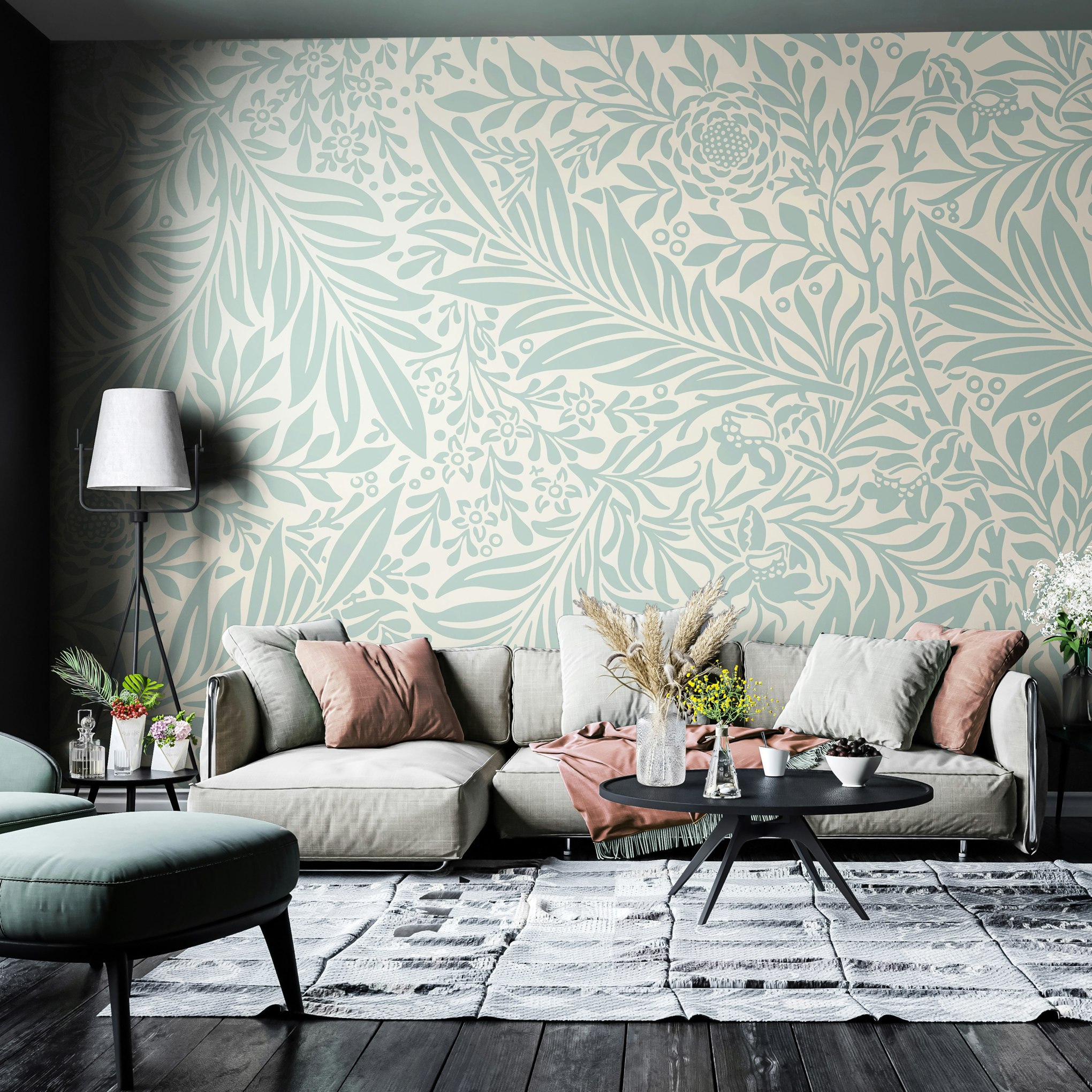 Rackhams Trailing Ferns - Duck Egg - Medium - W300cm X H240cm