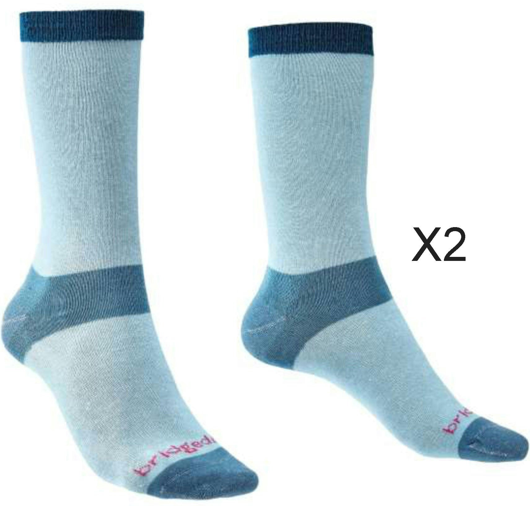 Bridgedale Women's Sky Blue Ultra-Lightweight Coolmax Performance Liner Socks Twin Pack {Br-710605} - Medium